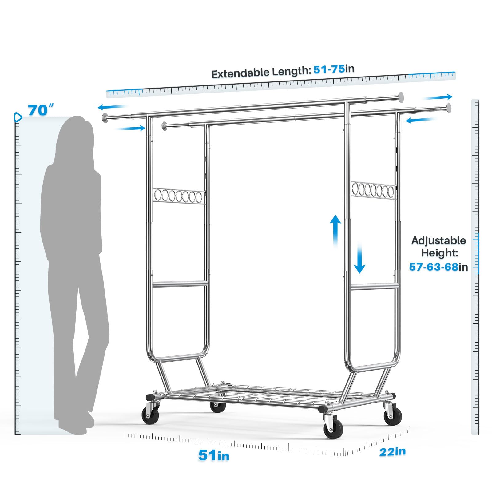 HOKEEPER Double Rod Garment Rack with Wheels