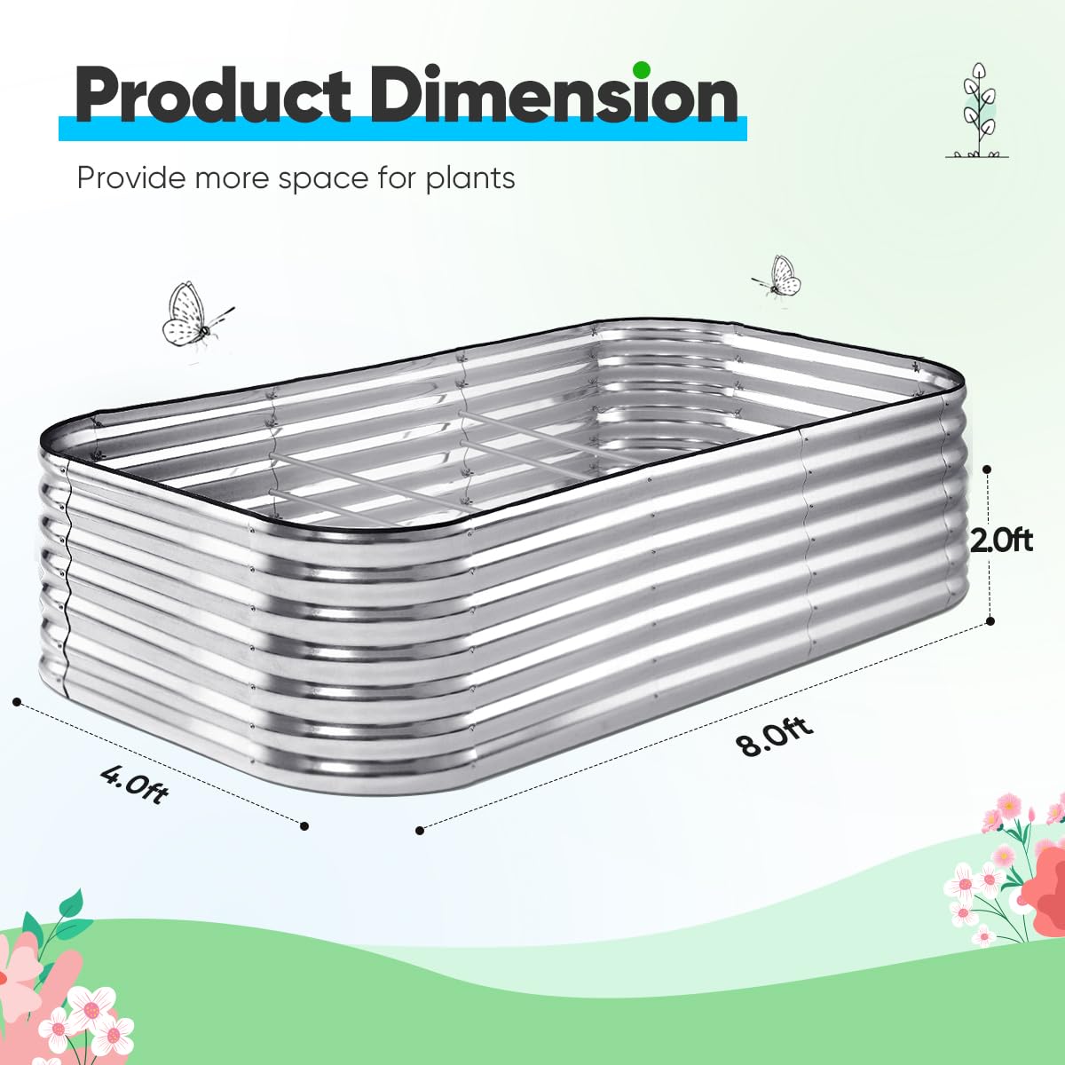 Quictent 8'x4'x2' Oval Raised Garden Bed Kit - Silver