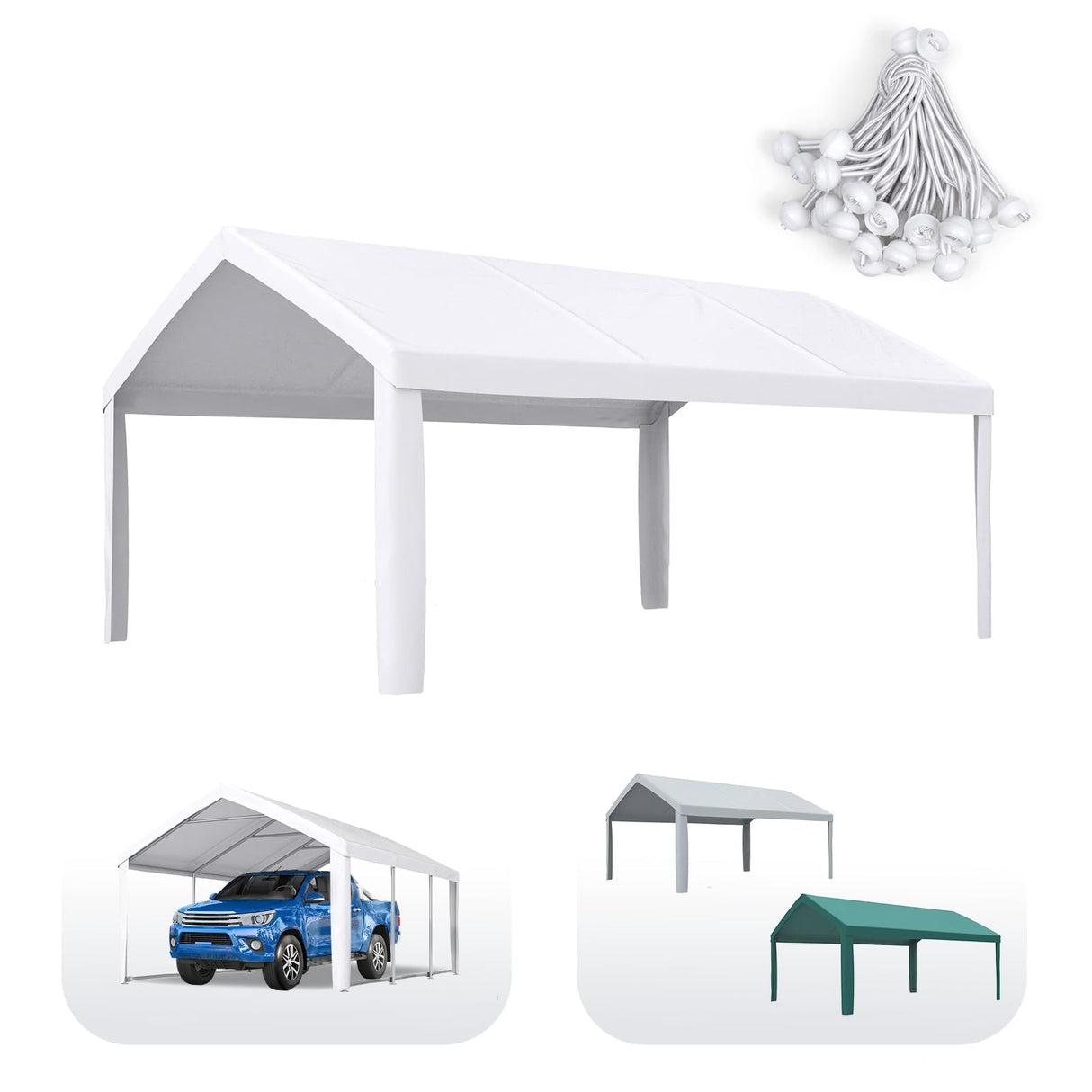 Quictent 10'x20' Carport Replacement Cover with Leg Cloth - White