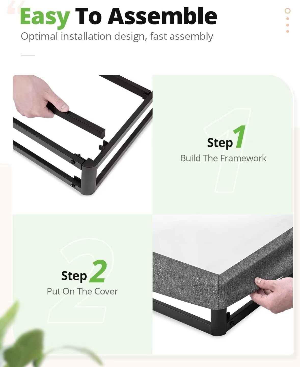 Step-by-step assembly instructions depicting the simple process of building the steel framework and attaching the fabric cover.