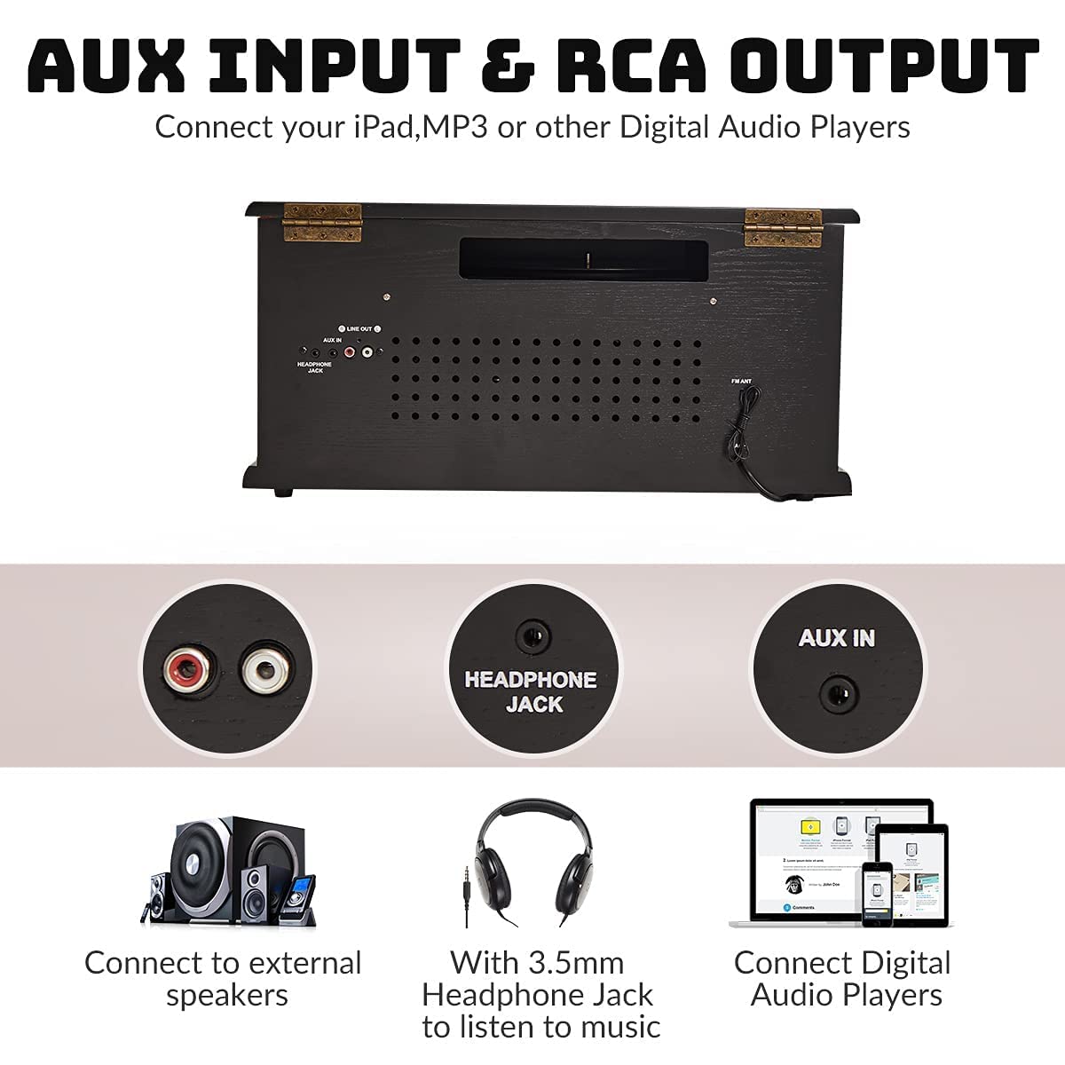 ORCC 10-in-1 Bluetooth Record Player with Speakers-Black