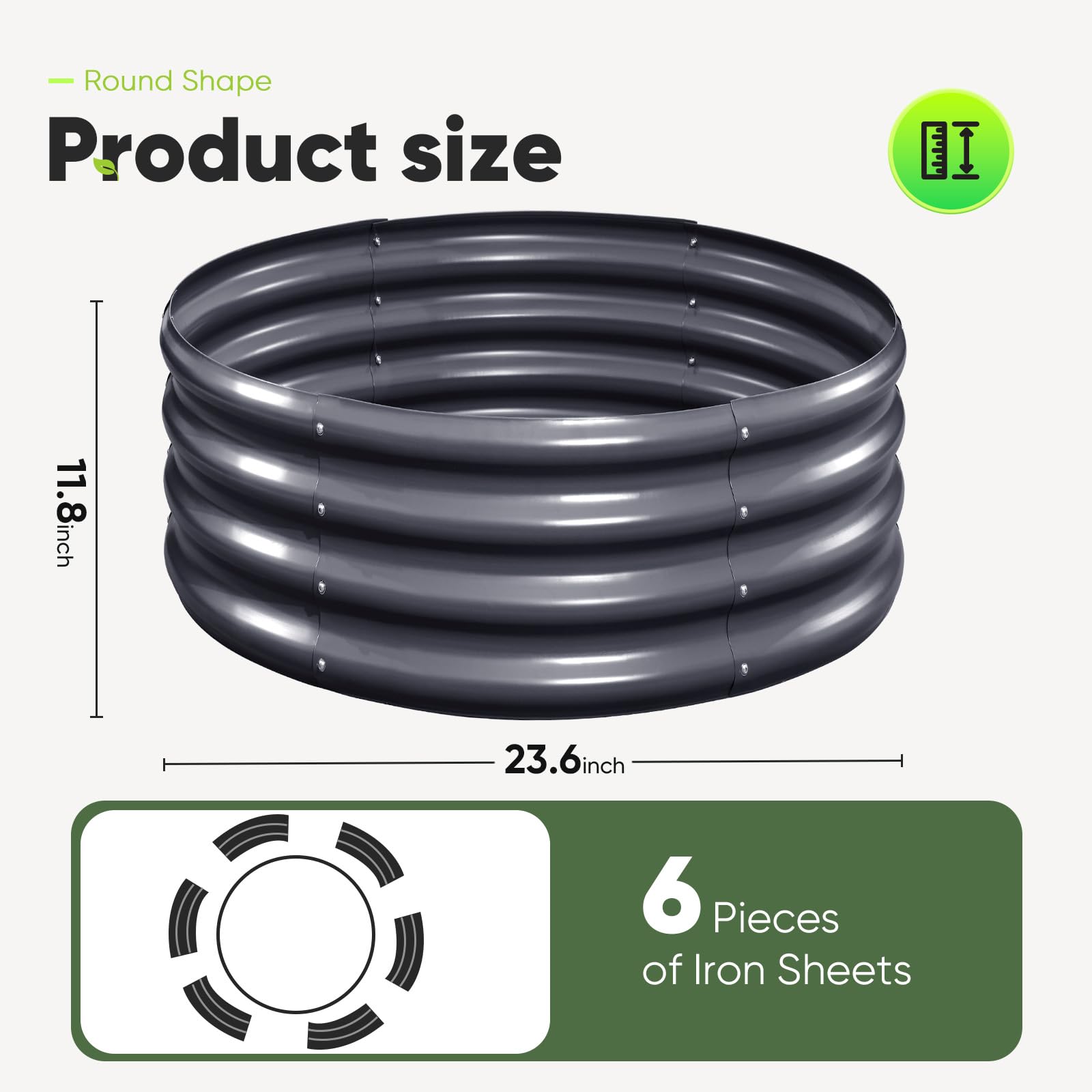 KING BIRD 24"x24"x12" Round Planter Box (2-Pack) - Dark Grey