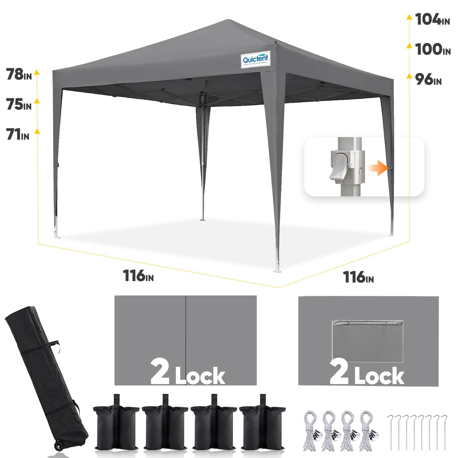 Quictent 10'x10' Privacy Pop up Canopy with Ventilated Windows - Gray