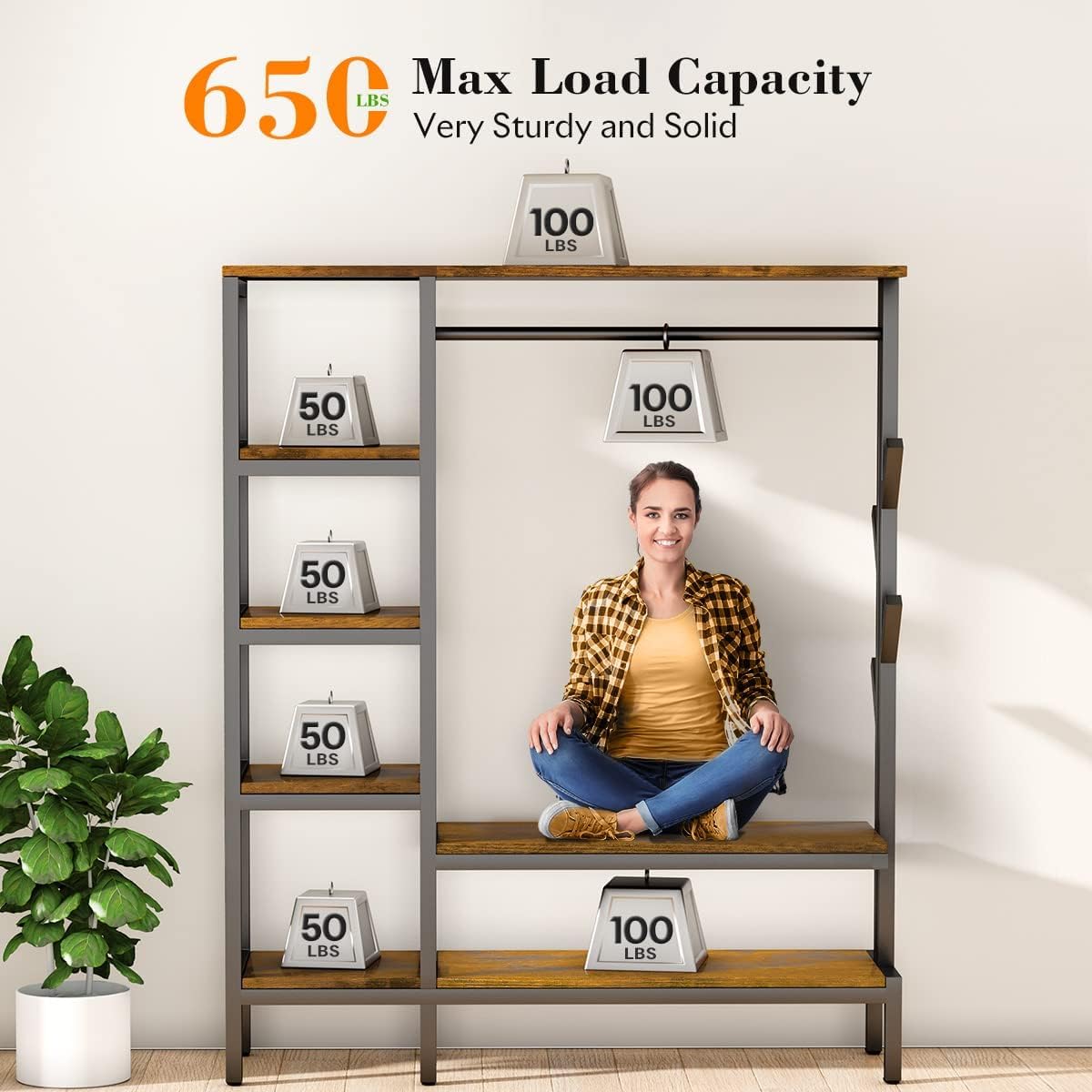 HOKEEPER 650LBS Wardrobe Rack with Shelves & Hooks