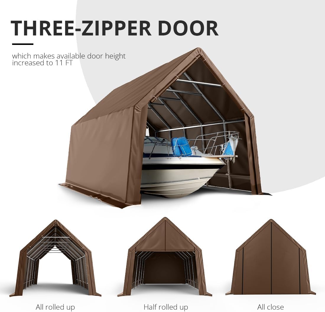 KING BIRD 13'x20'x12' Anti-Snow Carport - Brown
