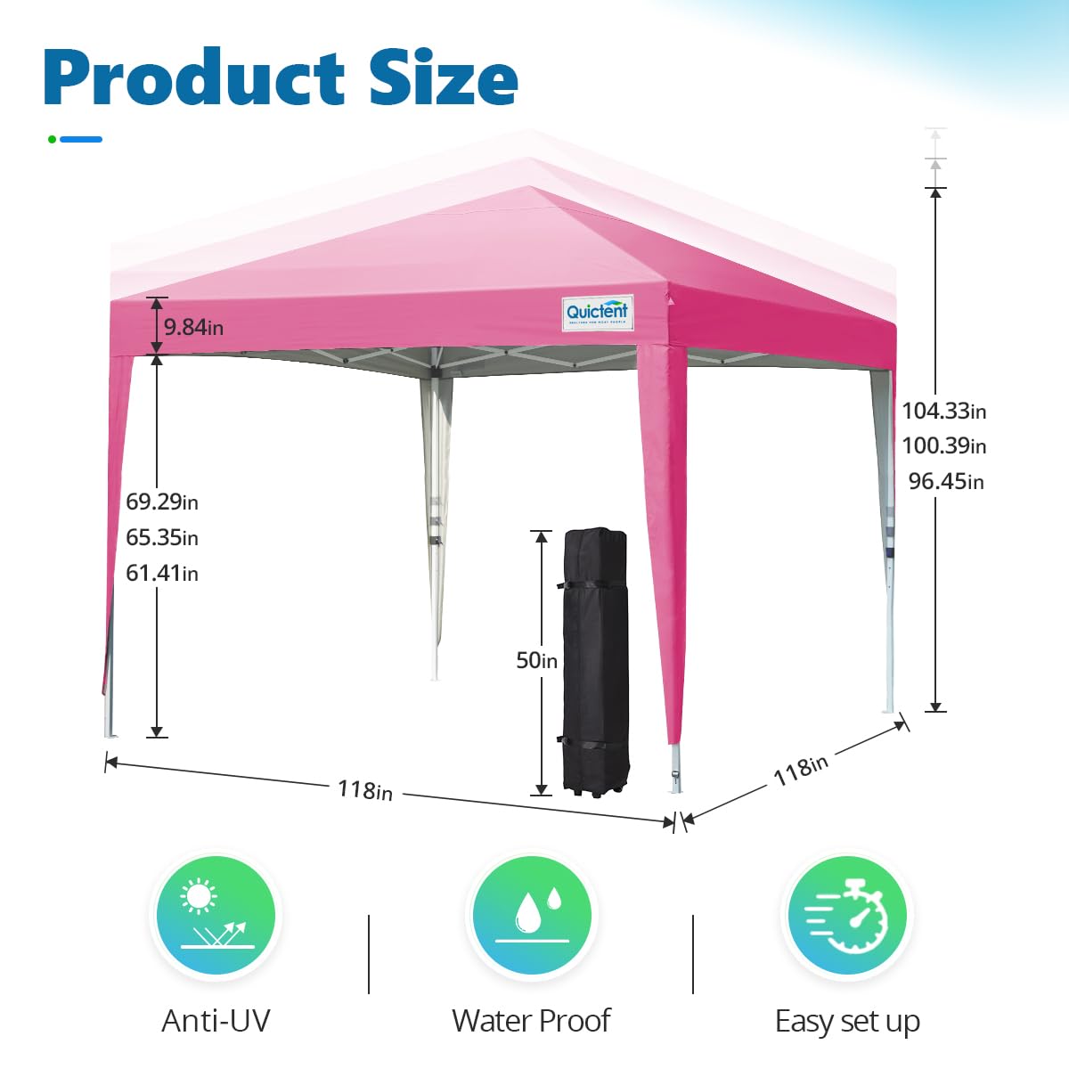 Quictent 10'x10' Pop-up Canopy Tent with 4 Detachable Sidewalls & Wheeled Bag