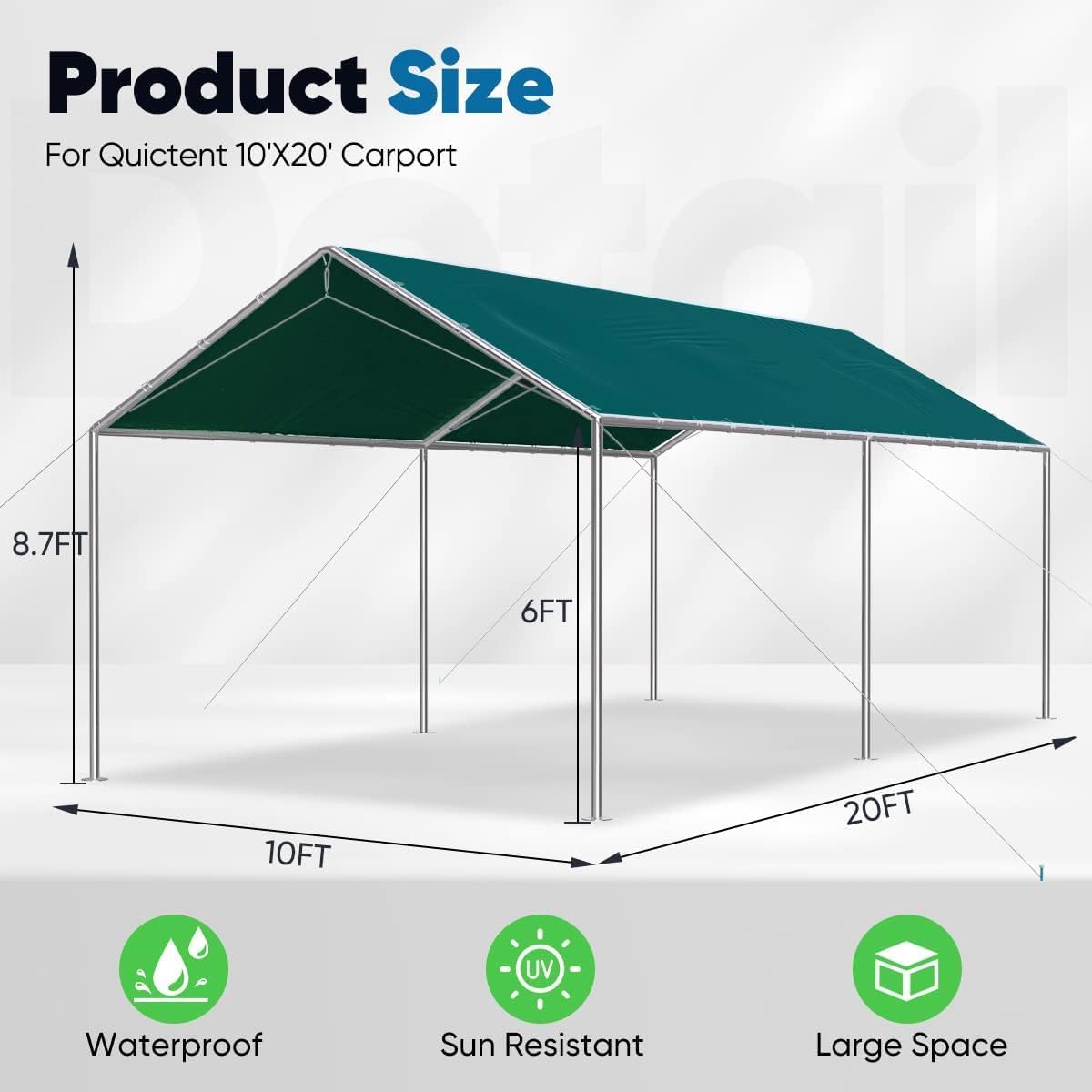Quictent 10'x20' Reinforced Carport Shelter - Green