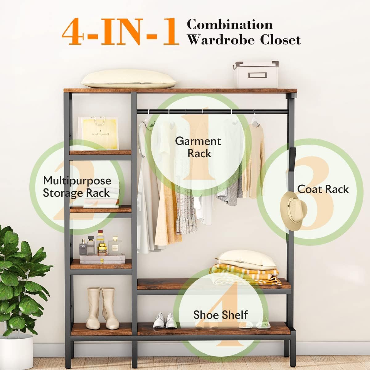 HOKEEPER 650LBS Wardrobe Rack with Shelves & Hooks