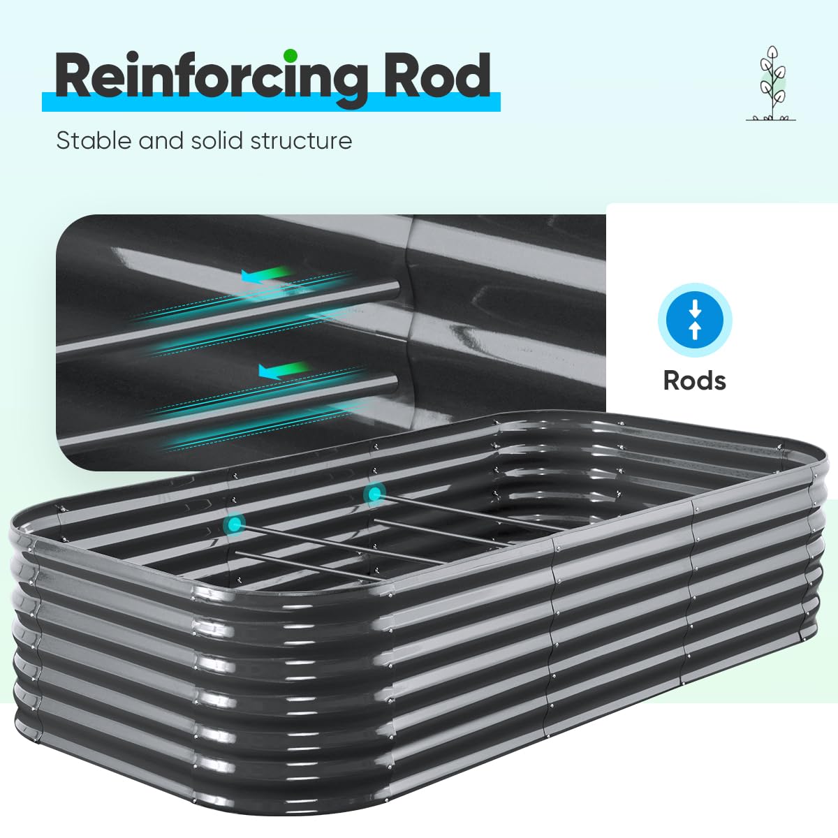 8'x4'x2' Oval Raised Garden Bed Kit - Dark Grey