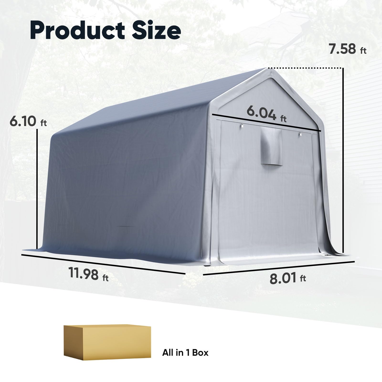 Quictent 8'x12' Carport Shelter with Mesh Windows - Silver Gray