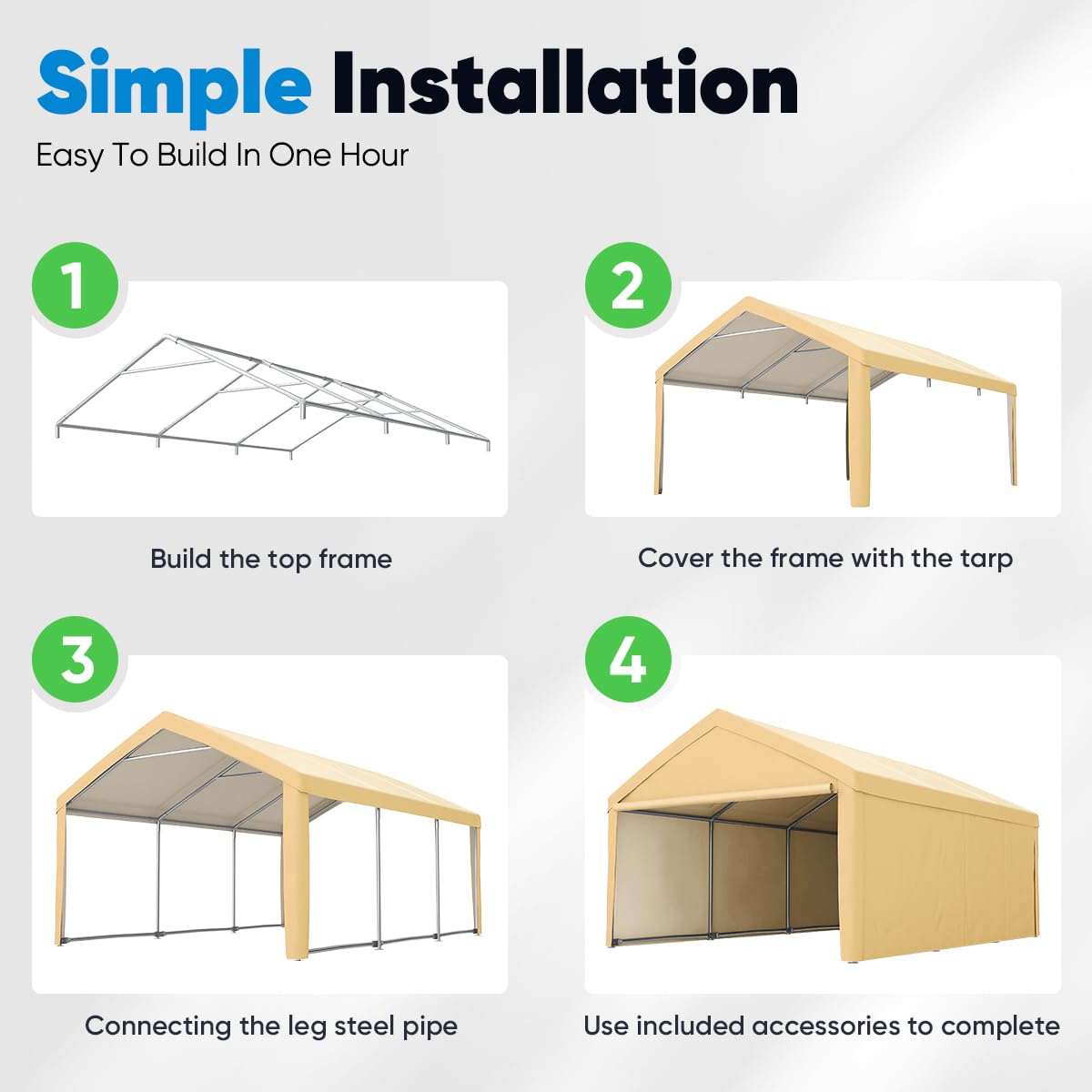 Quictent 13'x20' Heavy Duty Car Canopy with Removable Sidewalls - Beige