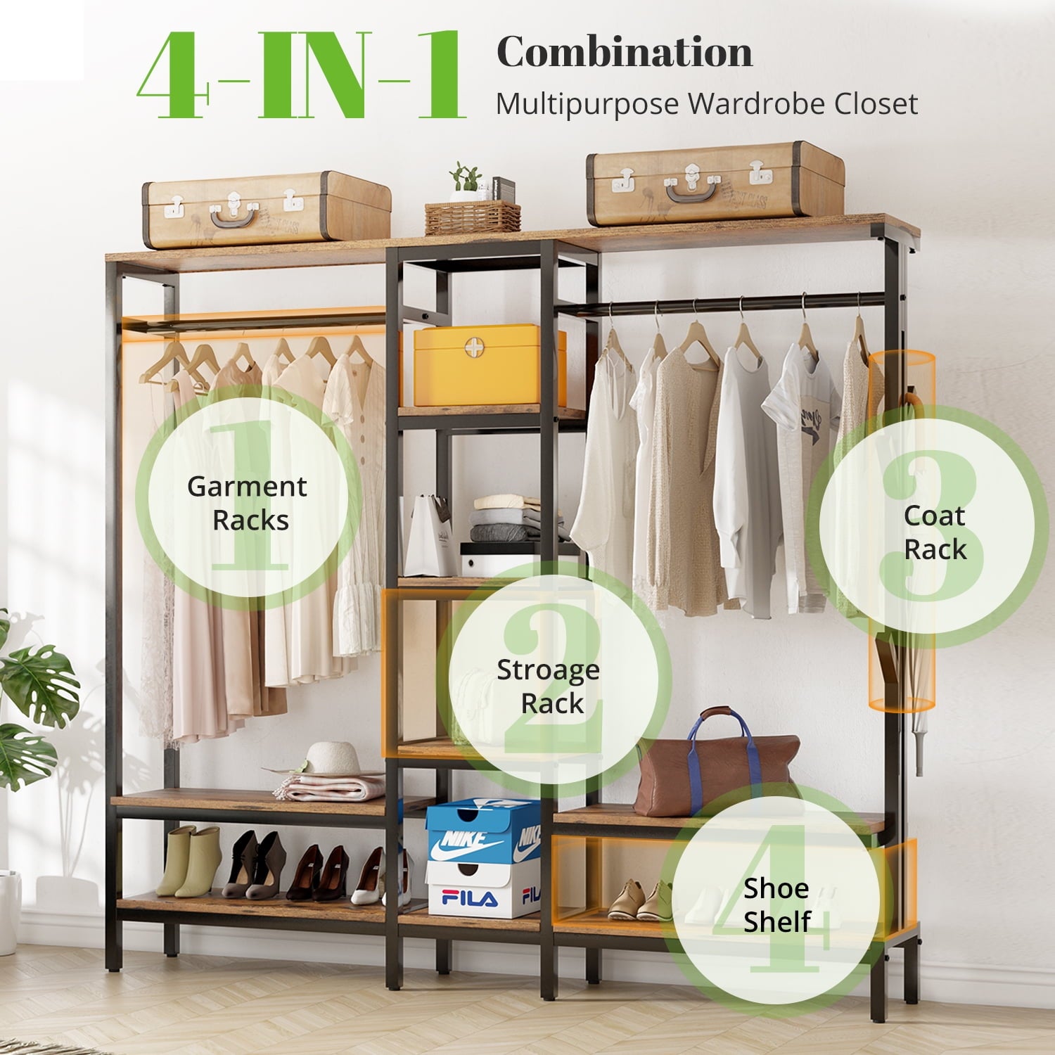 HOKEEPER XL Freestanding Closet Organizer with Coat Rack