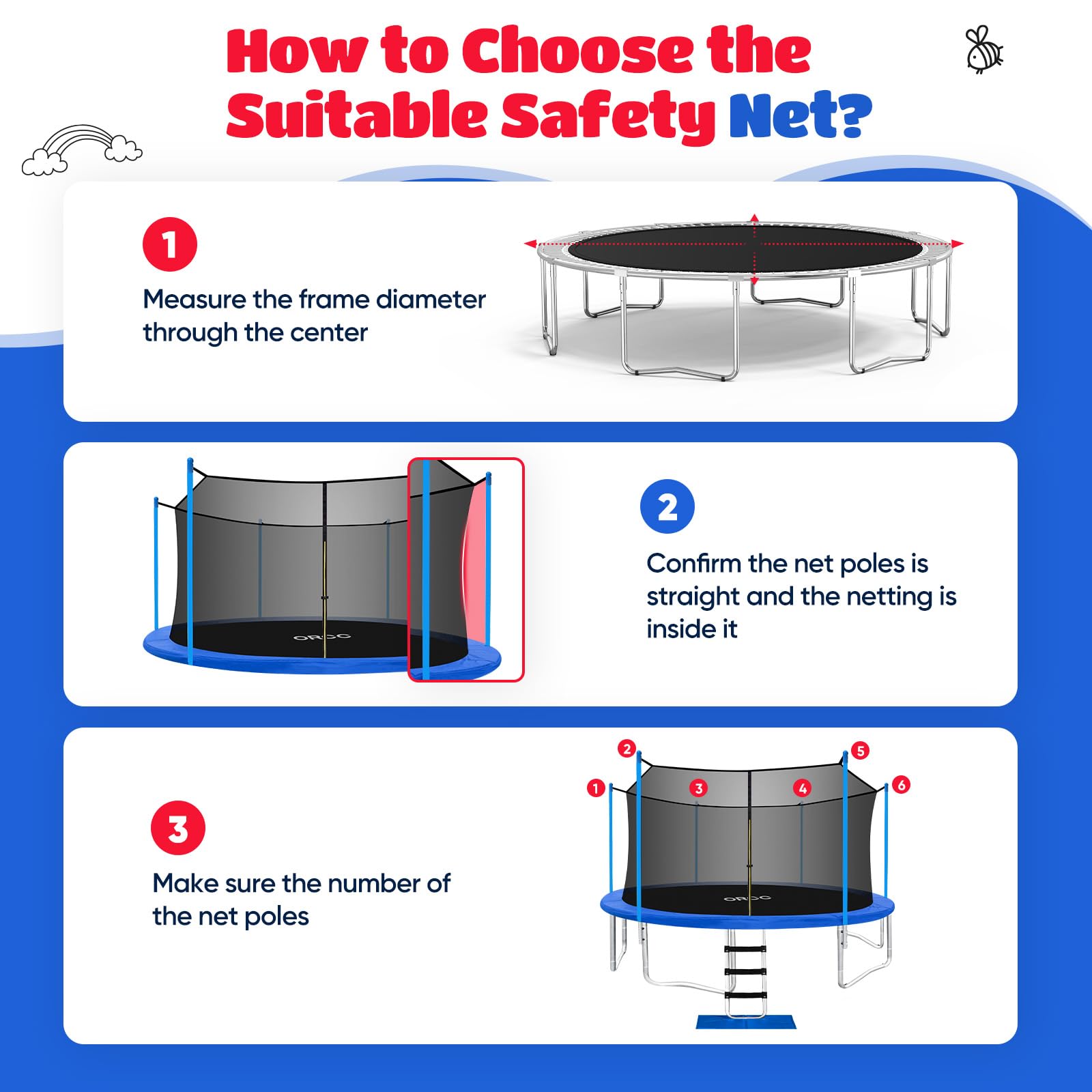 ORCC Kids Trampoline Net for 10-16FT Trampoline