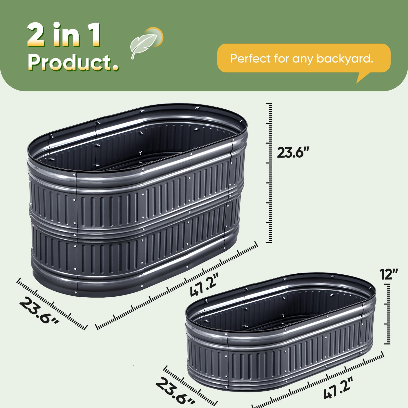 KING BIRD 47"x24"x24" Roman Column Garden Bed - Dark Grey