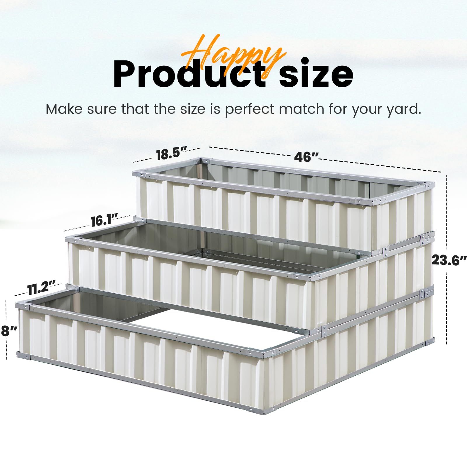 KING BIRD 46"x46"x23.6" 3-Tier Garden Bed - Ivory