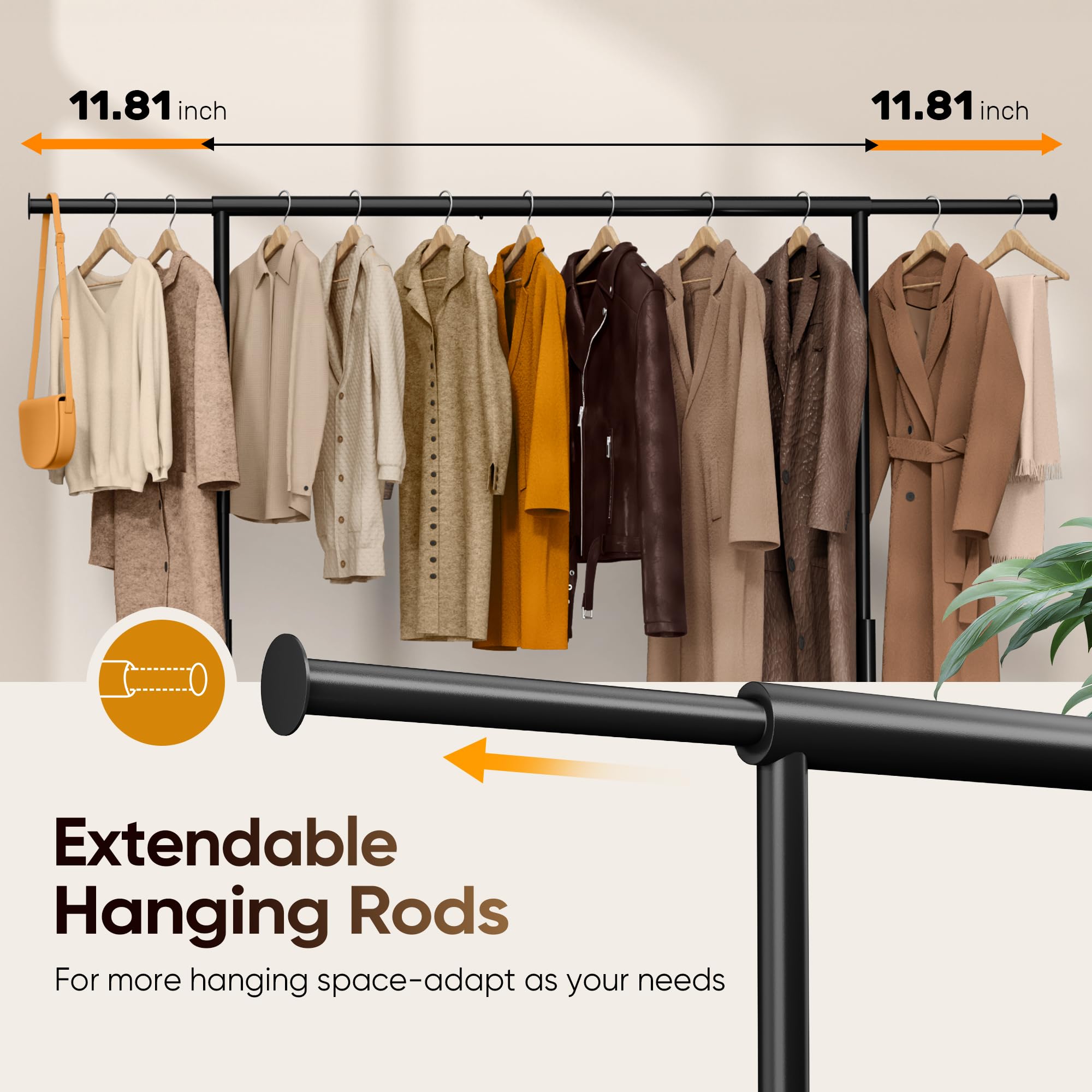 HOKEEPER 500LBS Wooden Garment Rack with Shelves - Black