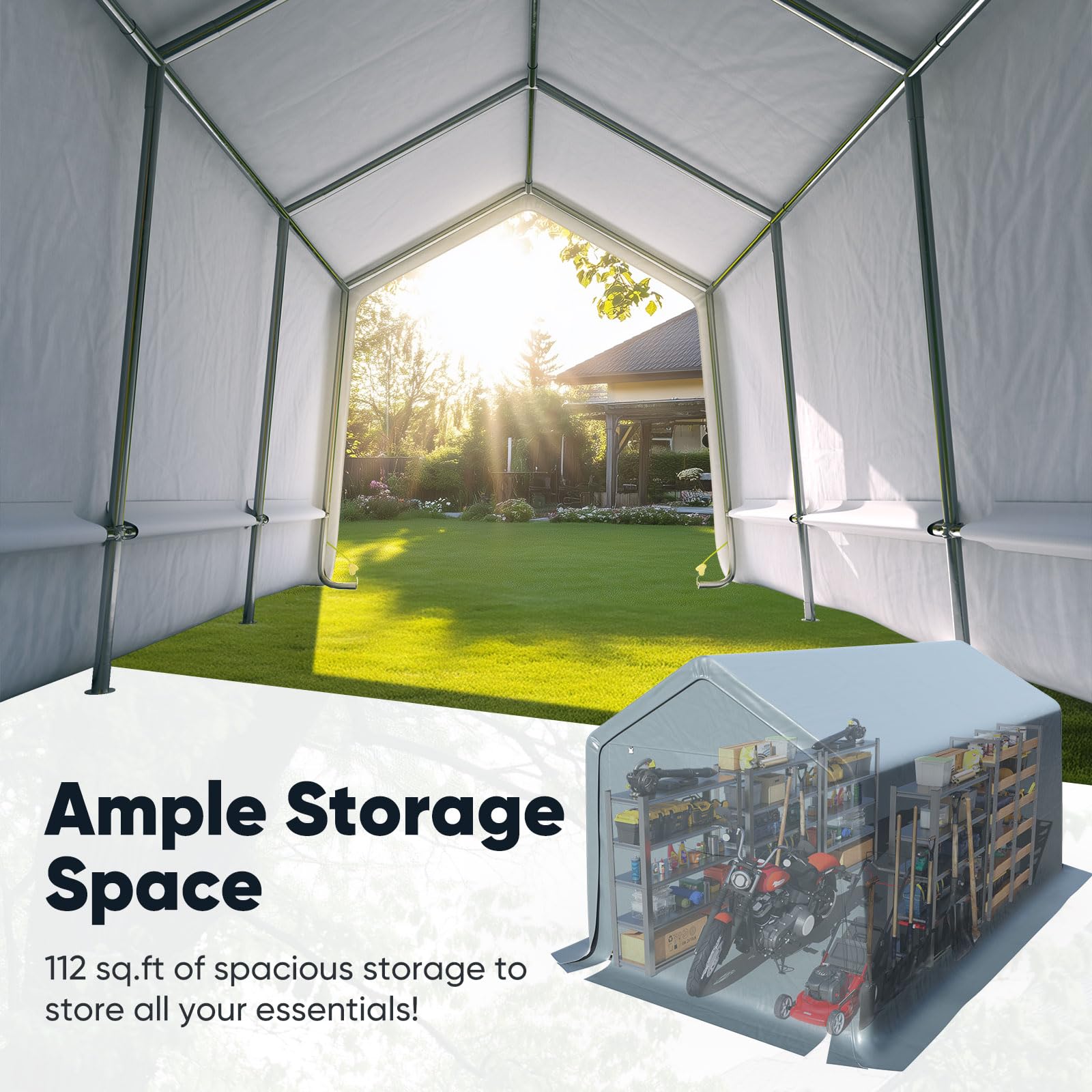 Quictent 8'x14' Portable Carport Shelter with Roll-Up Mesh Windows - Dark Gray