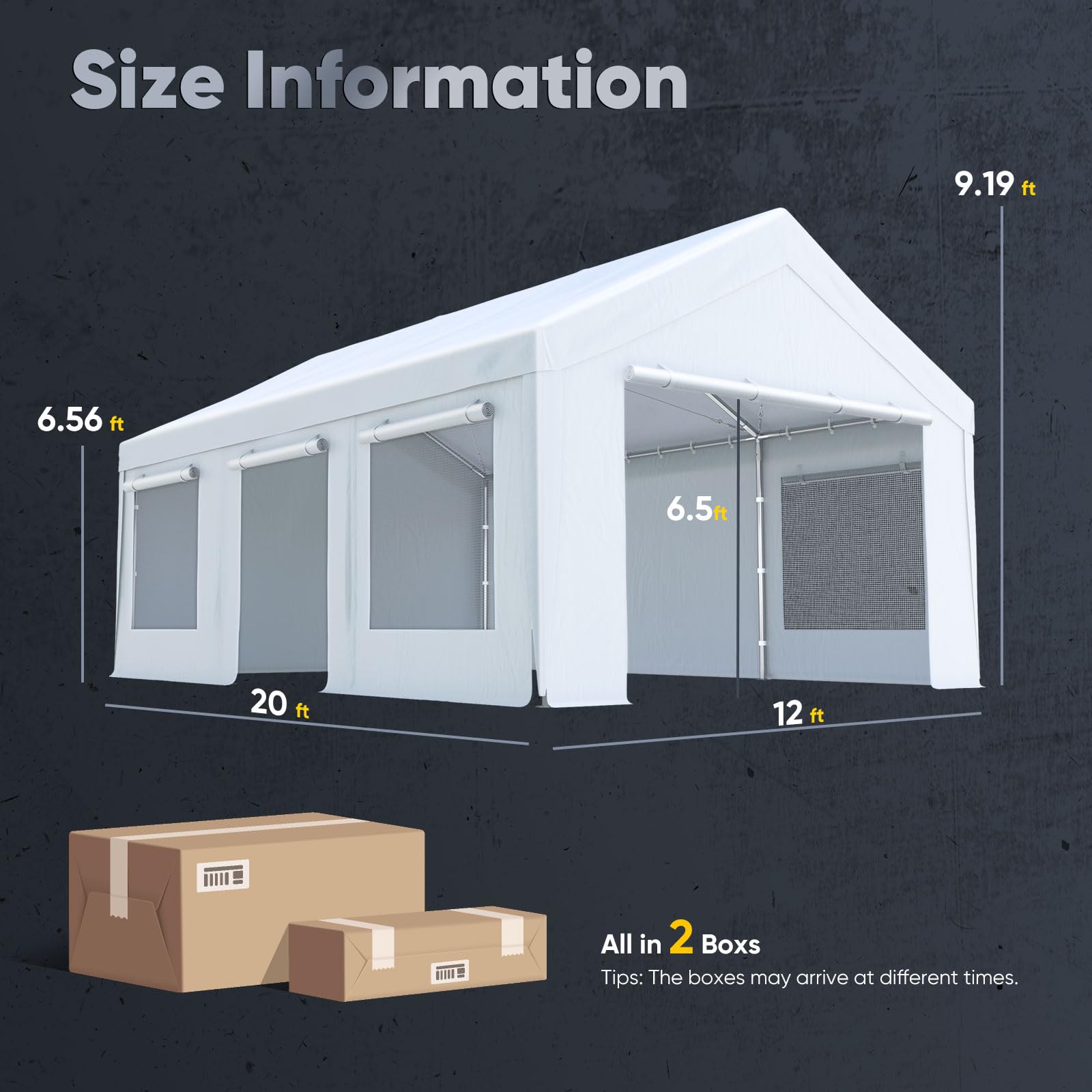 Quictent 12'x20' Snowproof Steel Carport with Zipper Doors - White