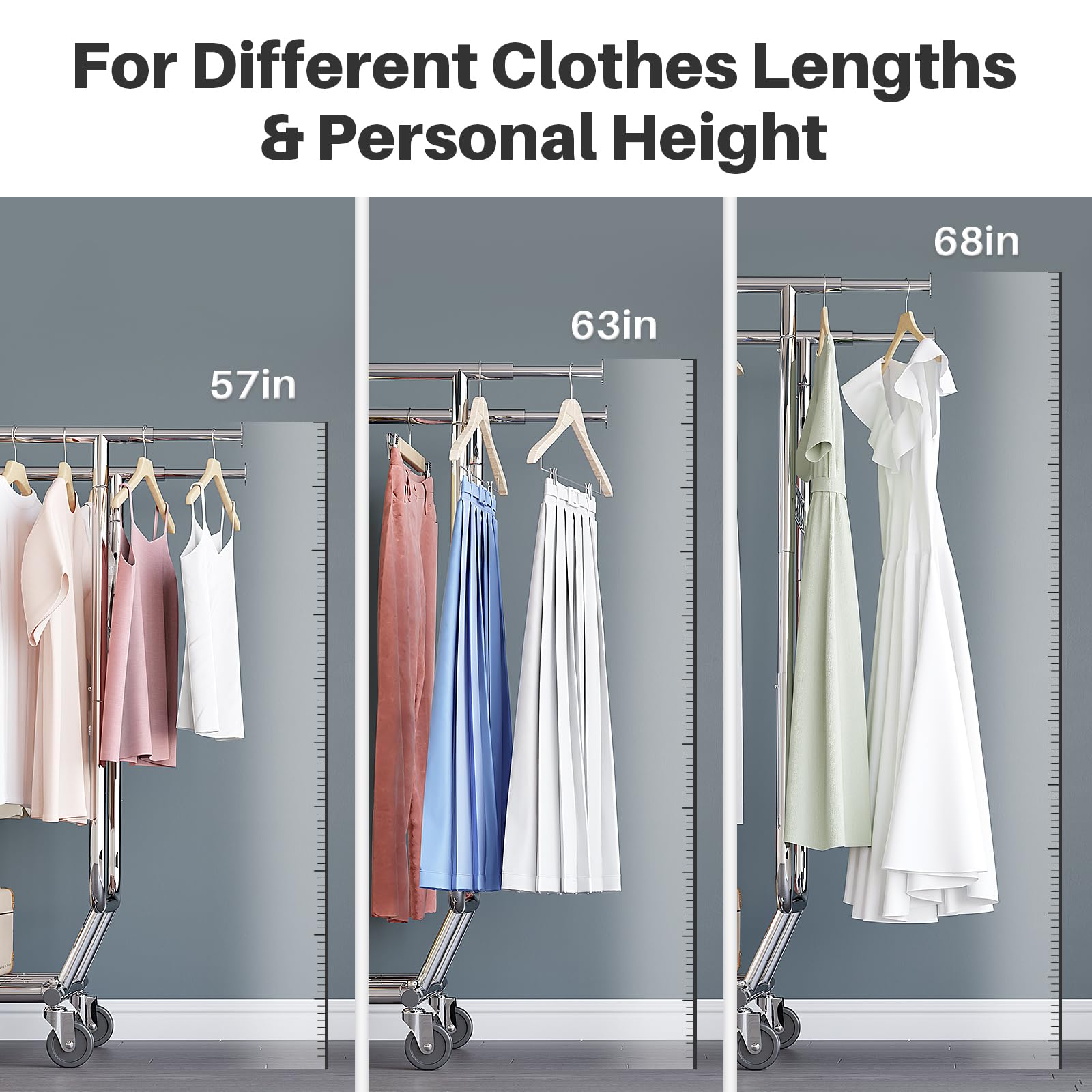 HOKEEPER Double Rod Garment Rack with Wheels