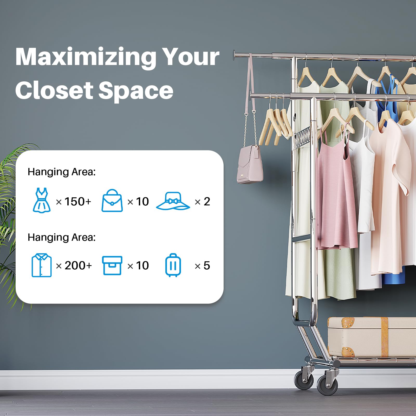 HOKEEPER Double Rod Garment Rack with Wheels