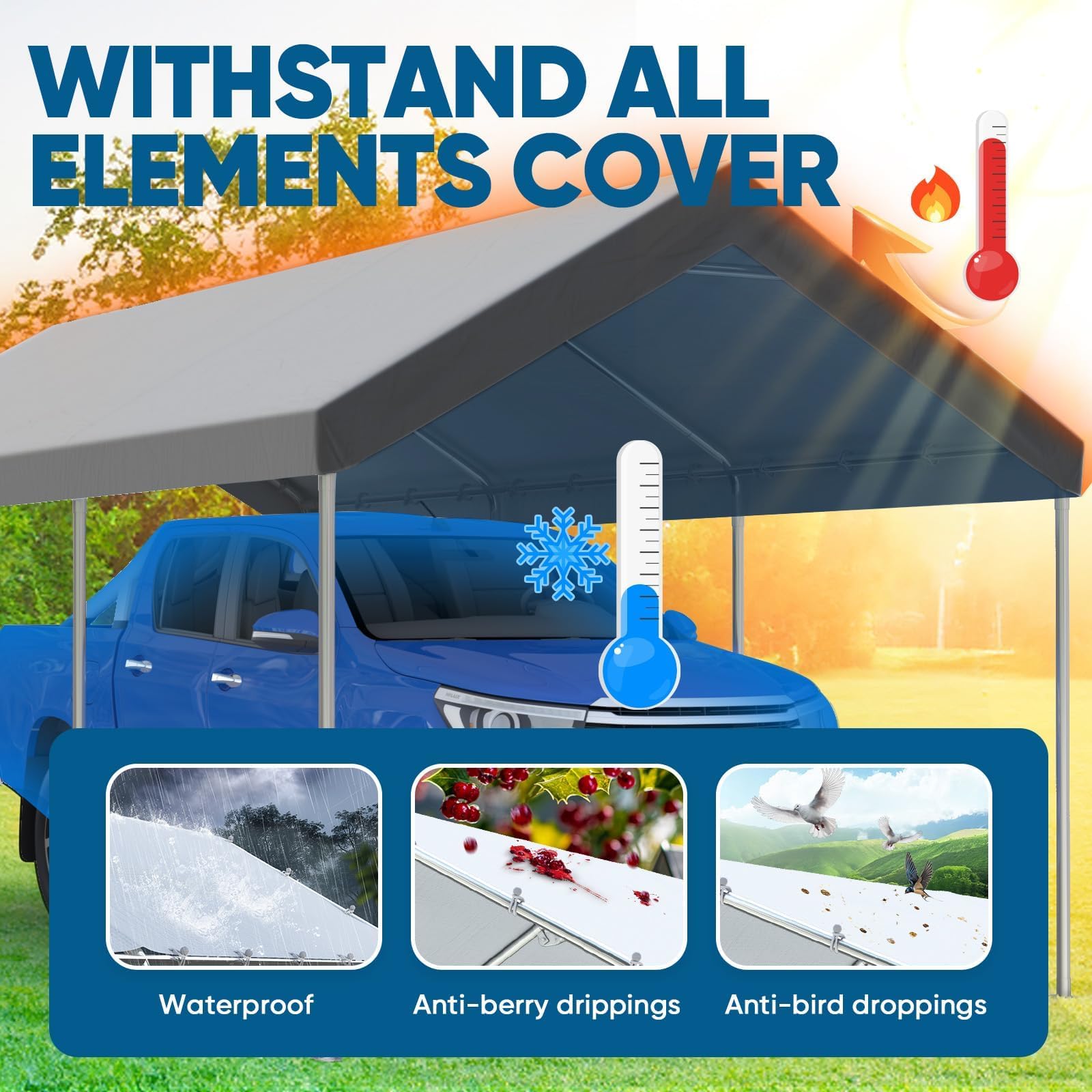 Quictent 10'x20' Reinforced Carport with Hanging Edge - Gray