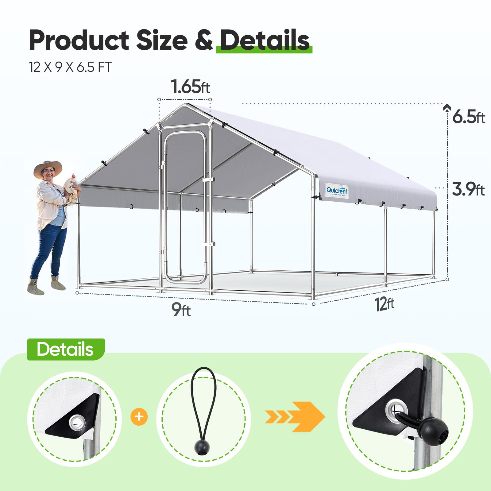 Quictent 12'x9'x6.6' Chicken Coop with Roosting Perch