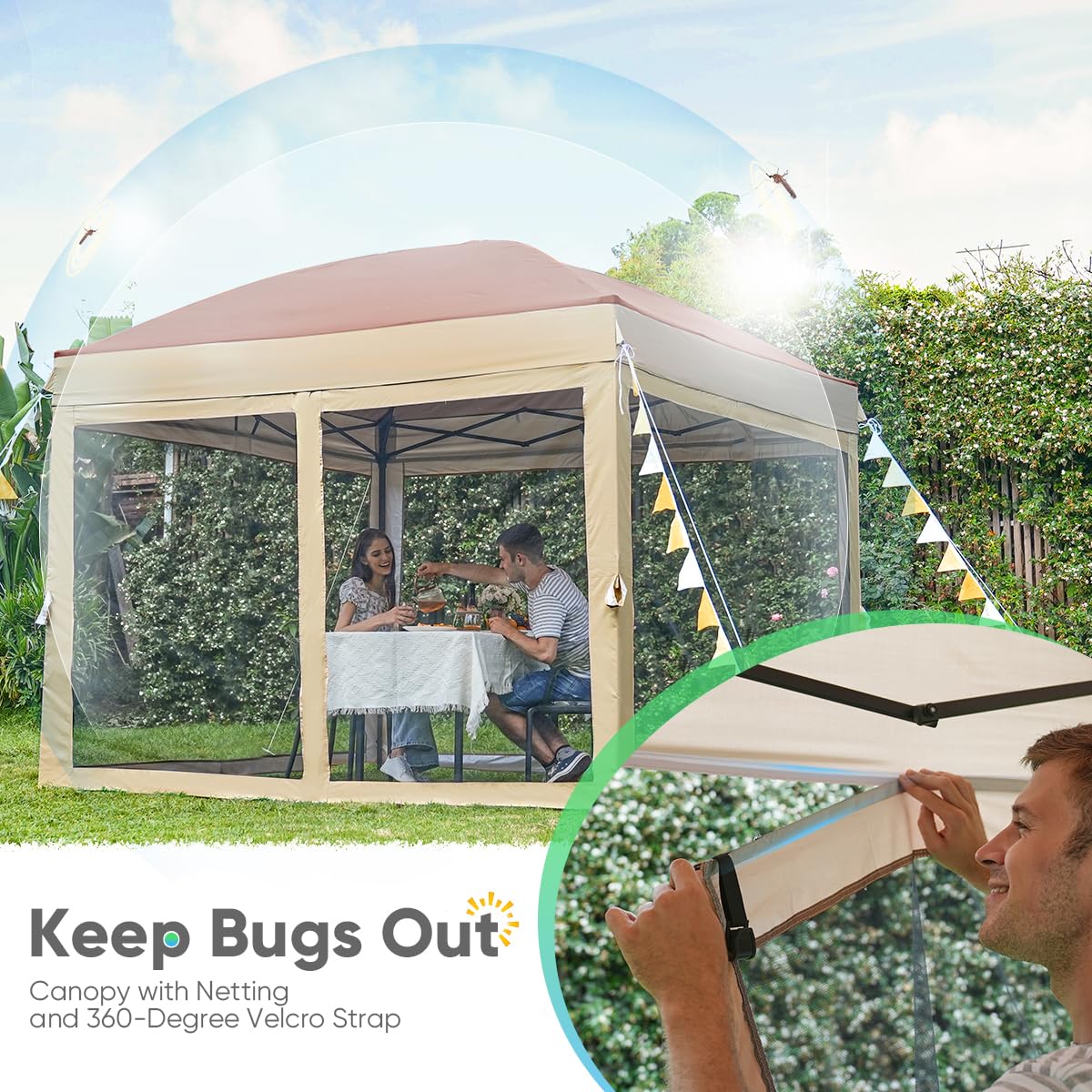 Quictent 6.6'x6.6' Screened Pop up Canopy - Khaki