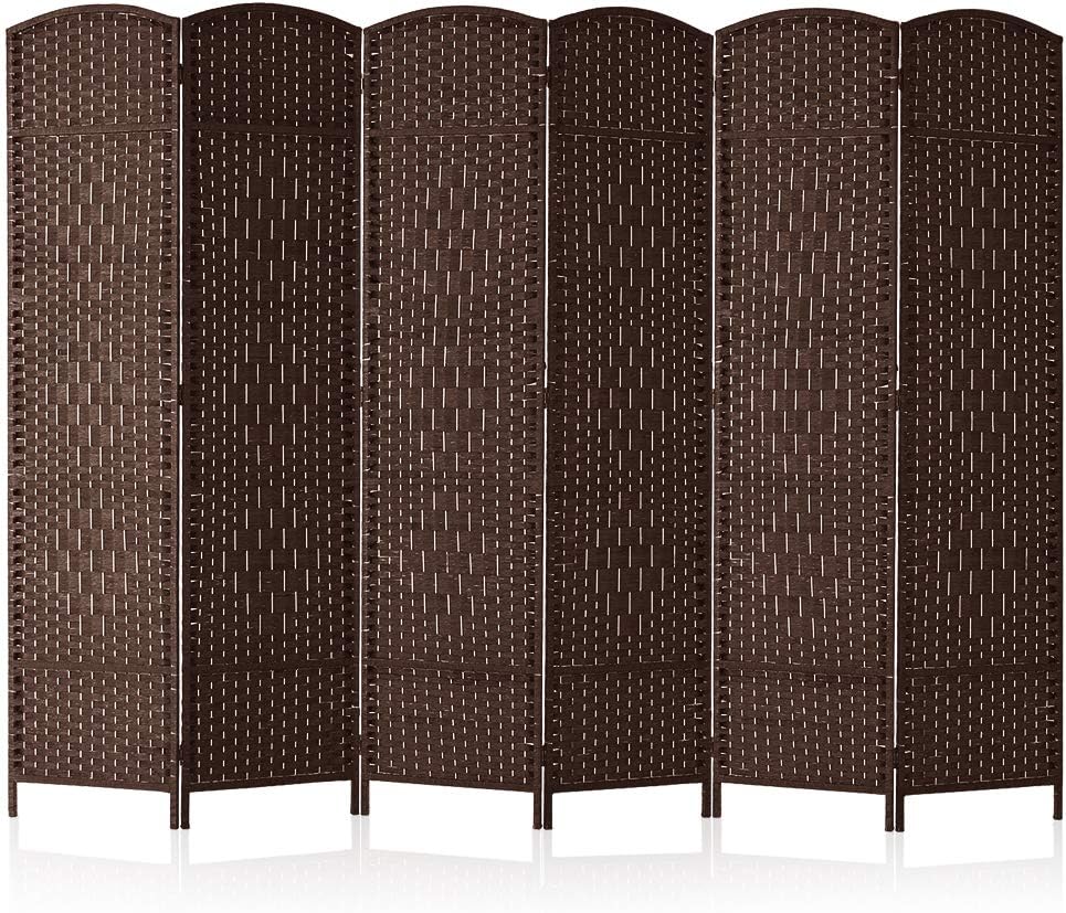 Corelax 6ft Diamond Woven Room Divider (6-Panel) - Brown