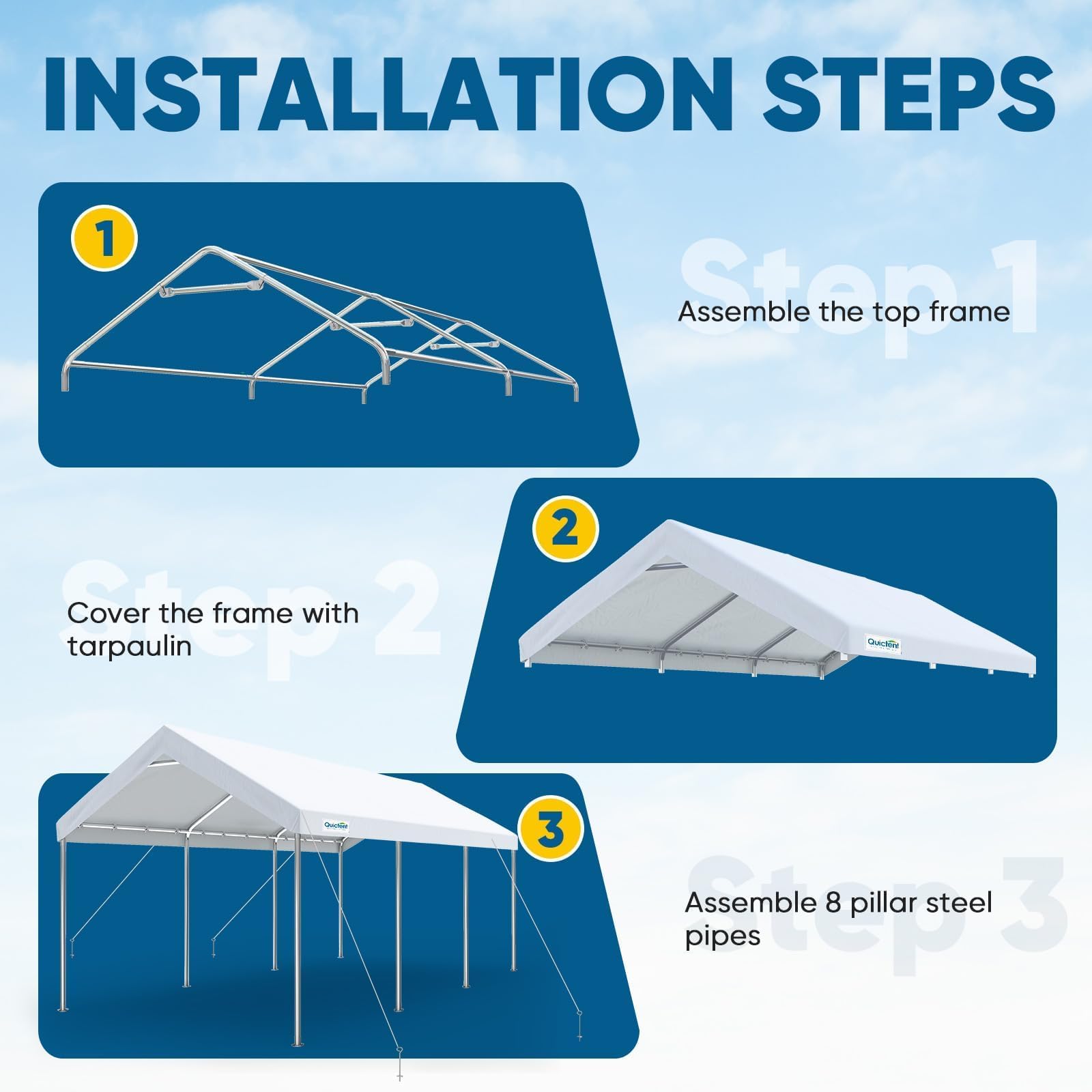 Quictent 10'x20' Reinforced Carport with Hanging Edge - White