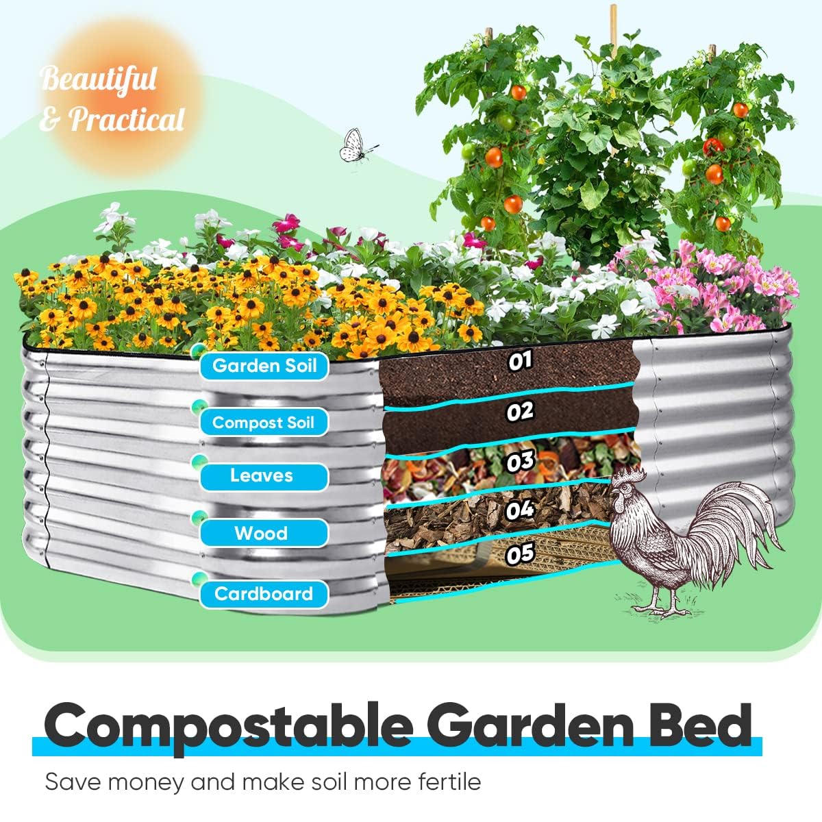 Quictent 8'x4'x2' Oval Raised Garden Bed Kit - Silver