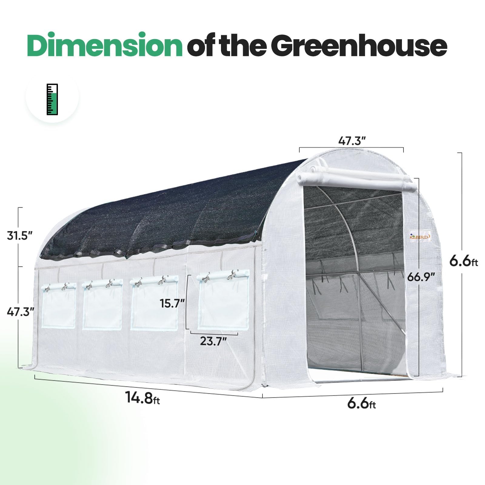 KING BIRD 15'x6.6'x6.6' Walk-in Greenhouse - White