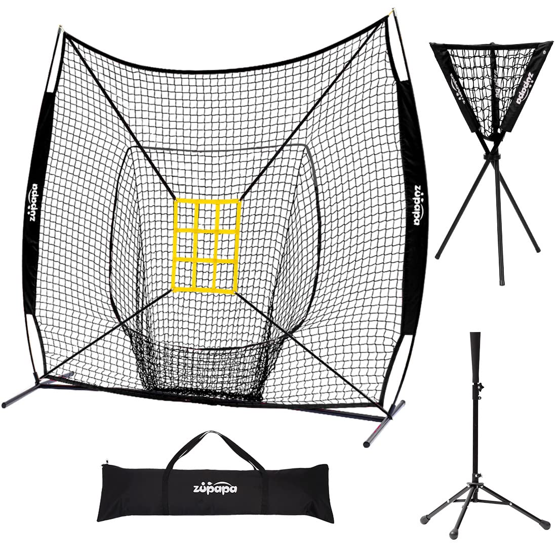 Zupapa 7'x7' Baseball Softball Net Tee Caddy Practice Combo