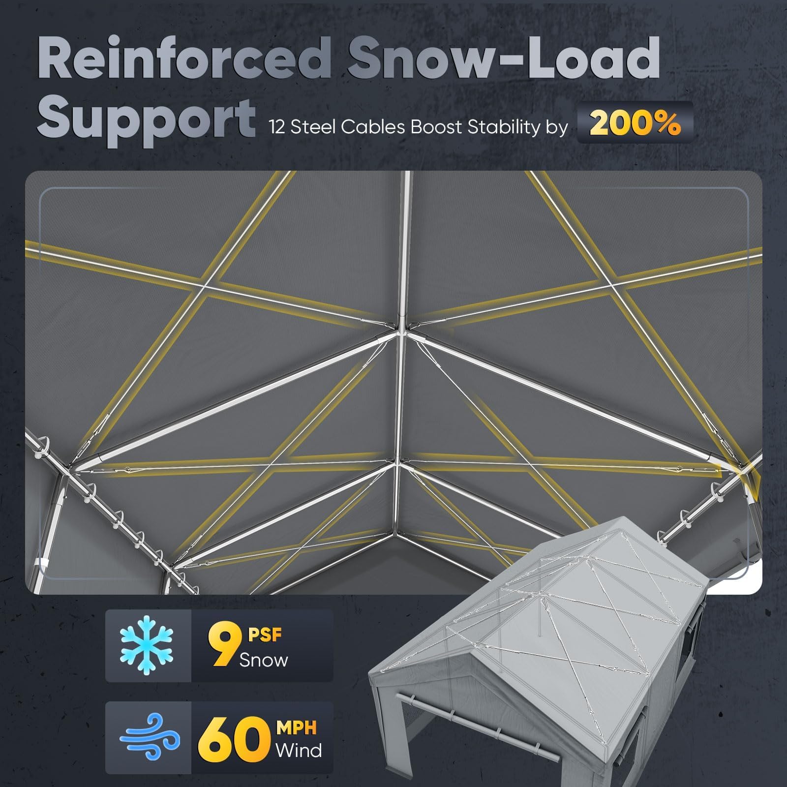 Quictent 12'x20' Snowproof Steel Carport with Zipper Doors - Gray