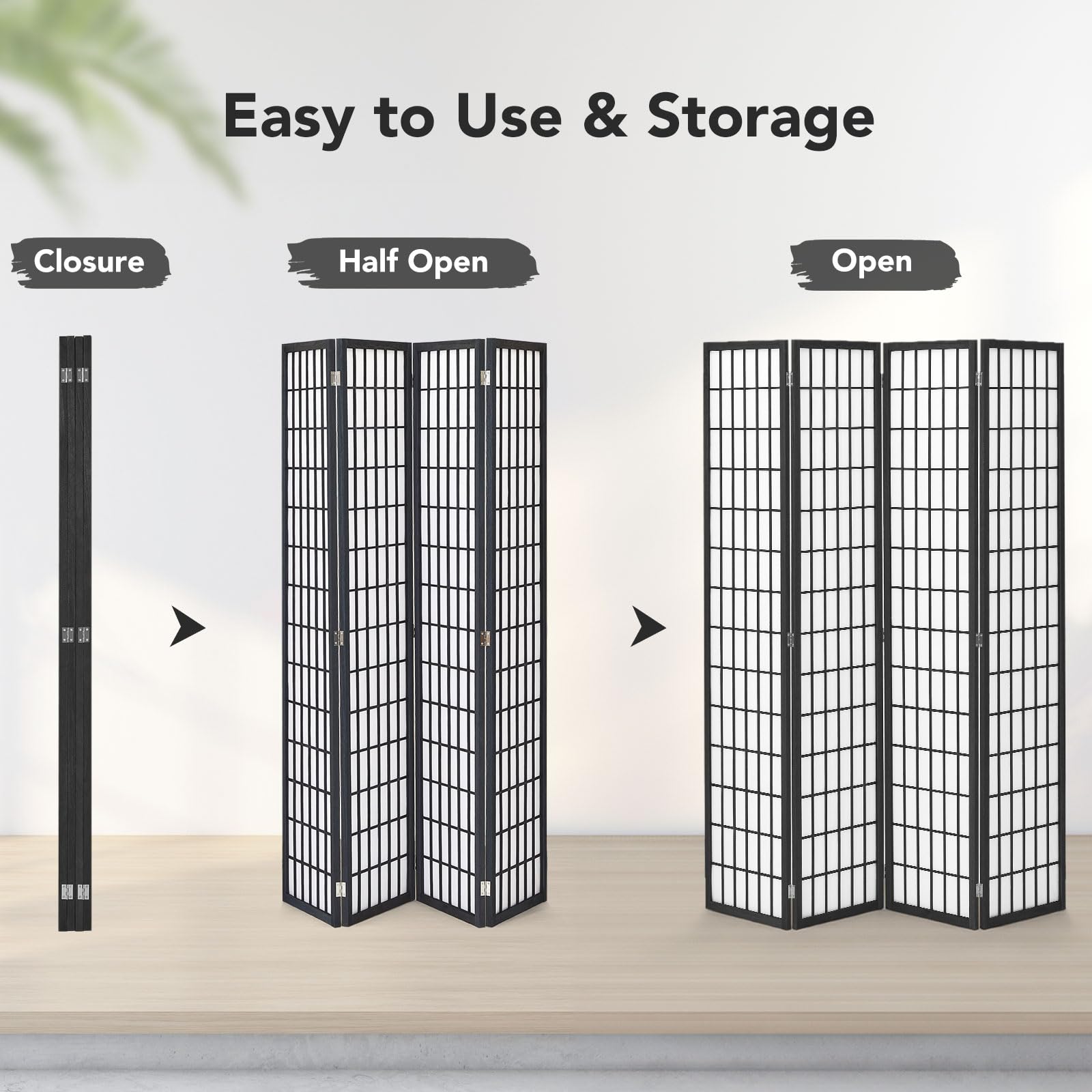 JOSTYLE Japanese Style Room Divider - Black (4-Panel)