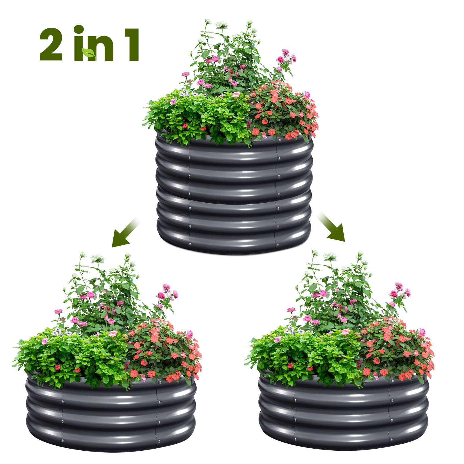 KING BIRD 24"x24"x12" Round Planter Box (2-Pack) - Dark Grey