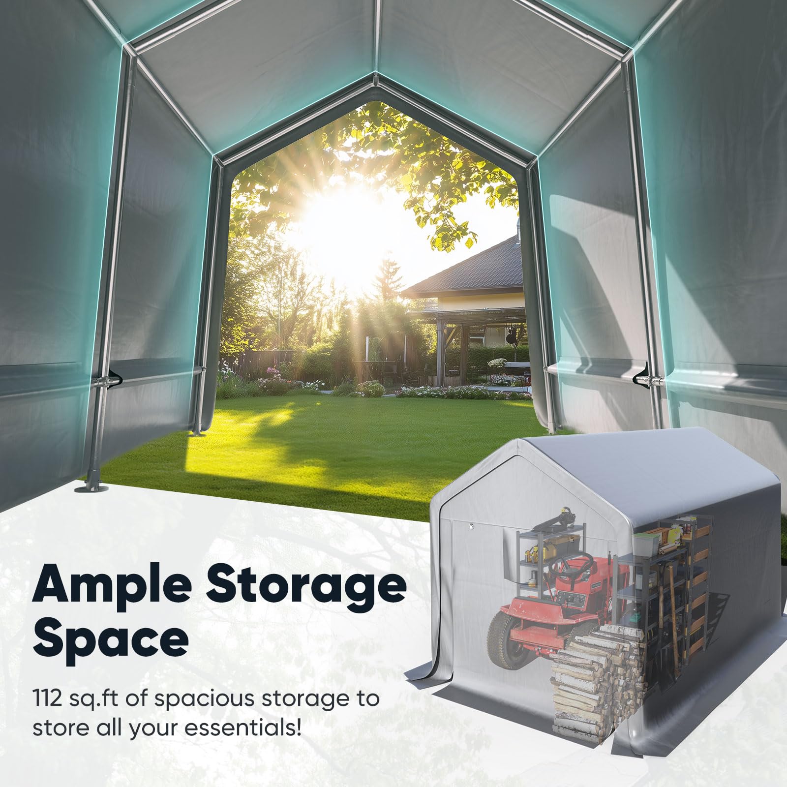 Quictent 8'x12' Carport Shelter with Mesh Windows - Silver Gray