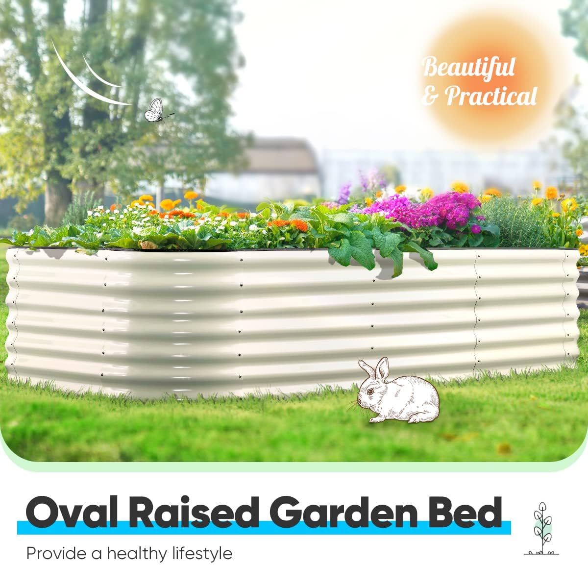 Quictent 8'x4'x2' Oval Raised Garden Bed Kit - Beige