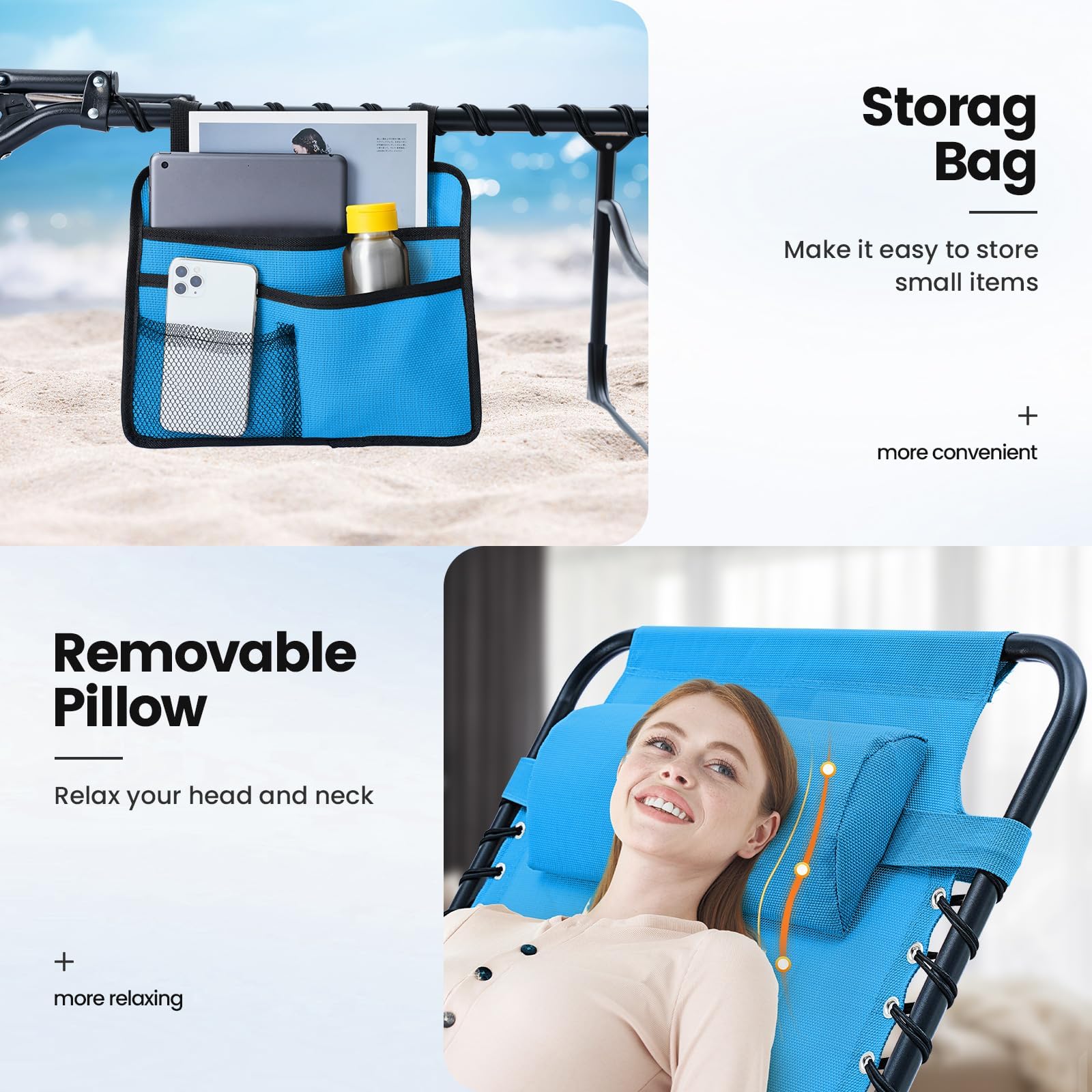 KING BIRD XL 5-Position Adjustable Chaise Lounge Chair - Blue
