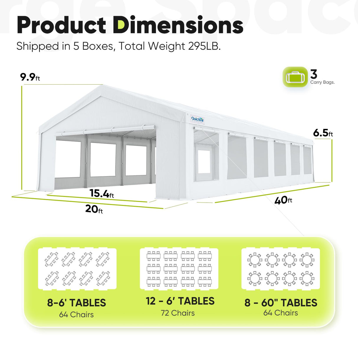 Quictent 20'x40' Heavy Duty Party Tent with Ventilated Windows