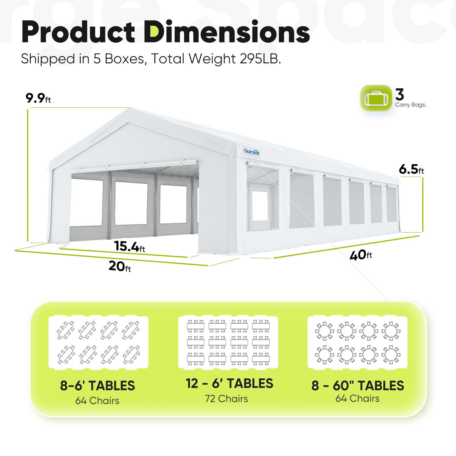 Quictent 20'x40' Heavy Duty Party Tent with Ventilated Windows