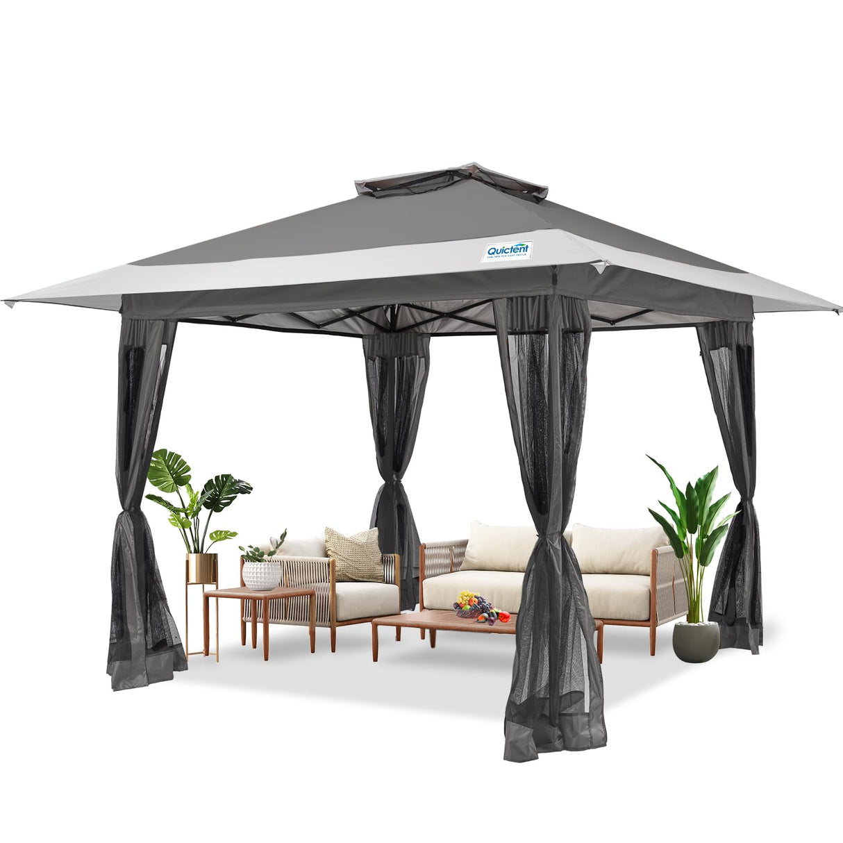 Quictent 13'x13' Instant Gazebo Canopy - Grey