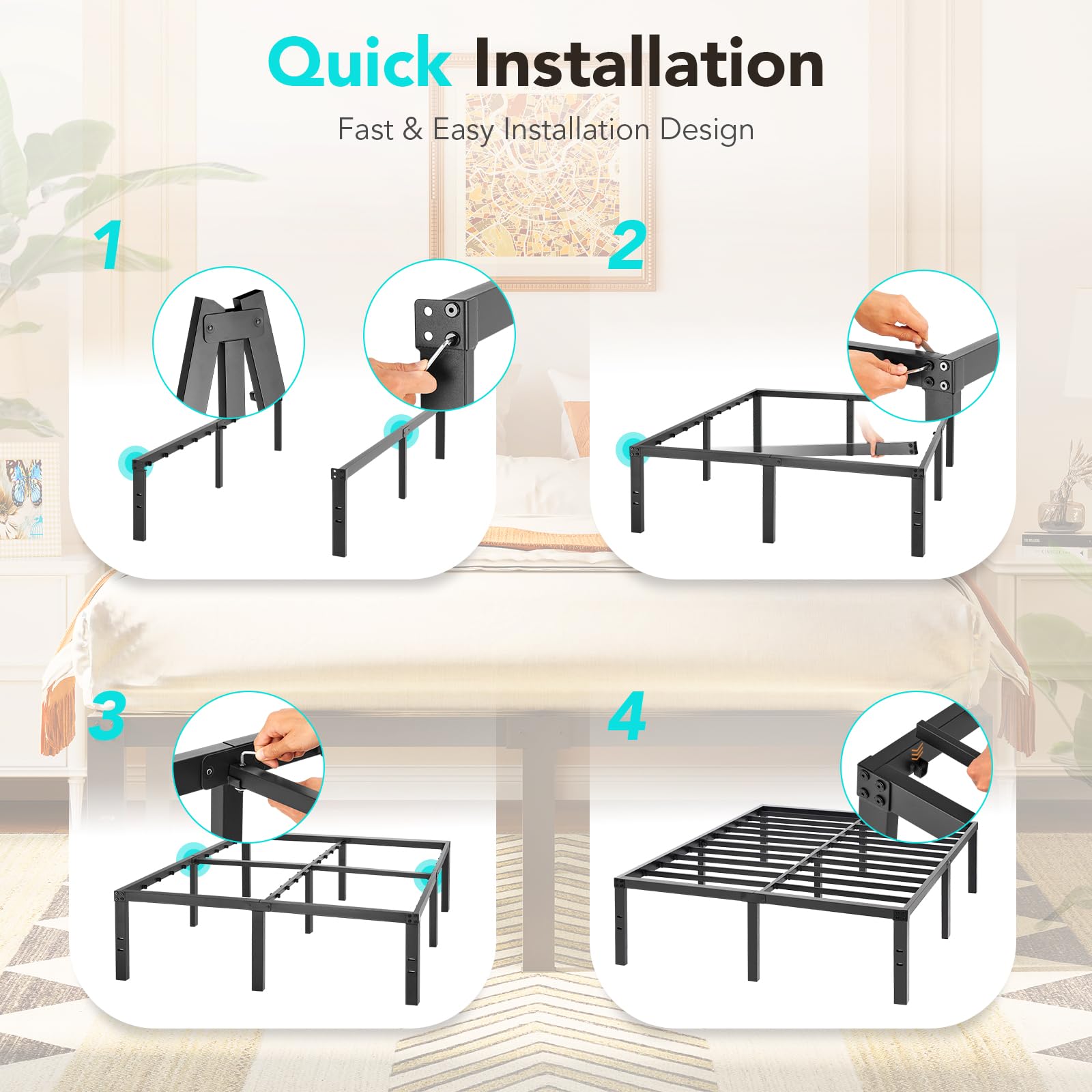 TATAGO 16" 3500lbs Heavy-Duty Steel King Bed Frame