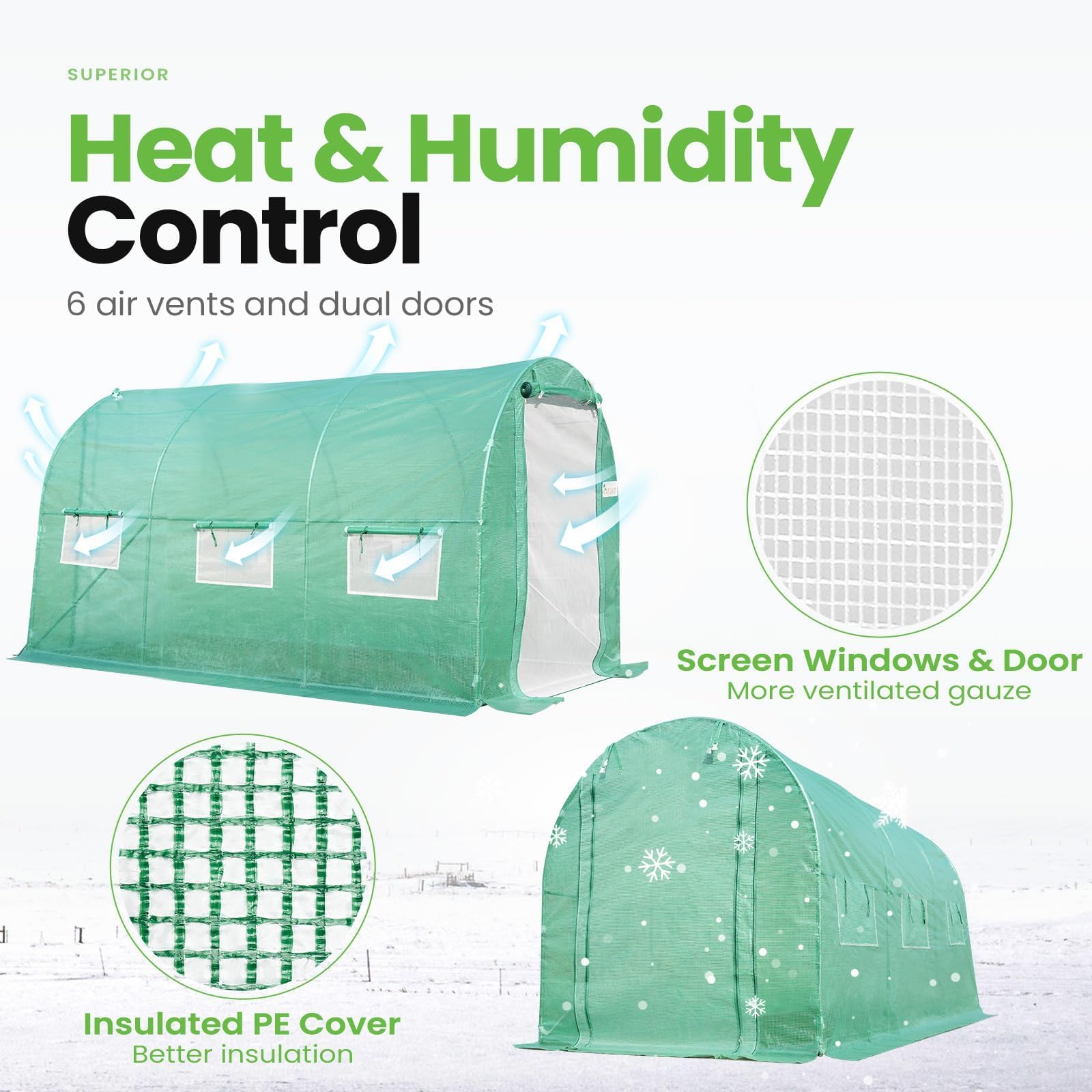 KING BIRD 10'x6.6'x6.6' Walk-in Greenhouse with Vent - Green