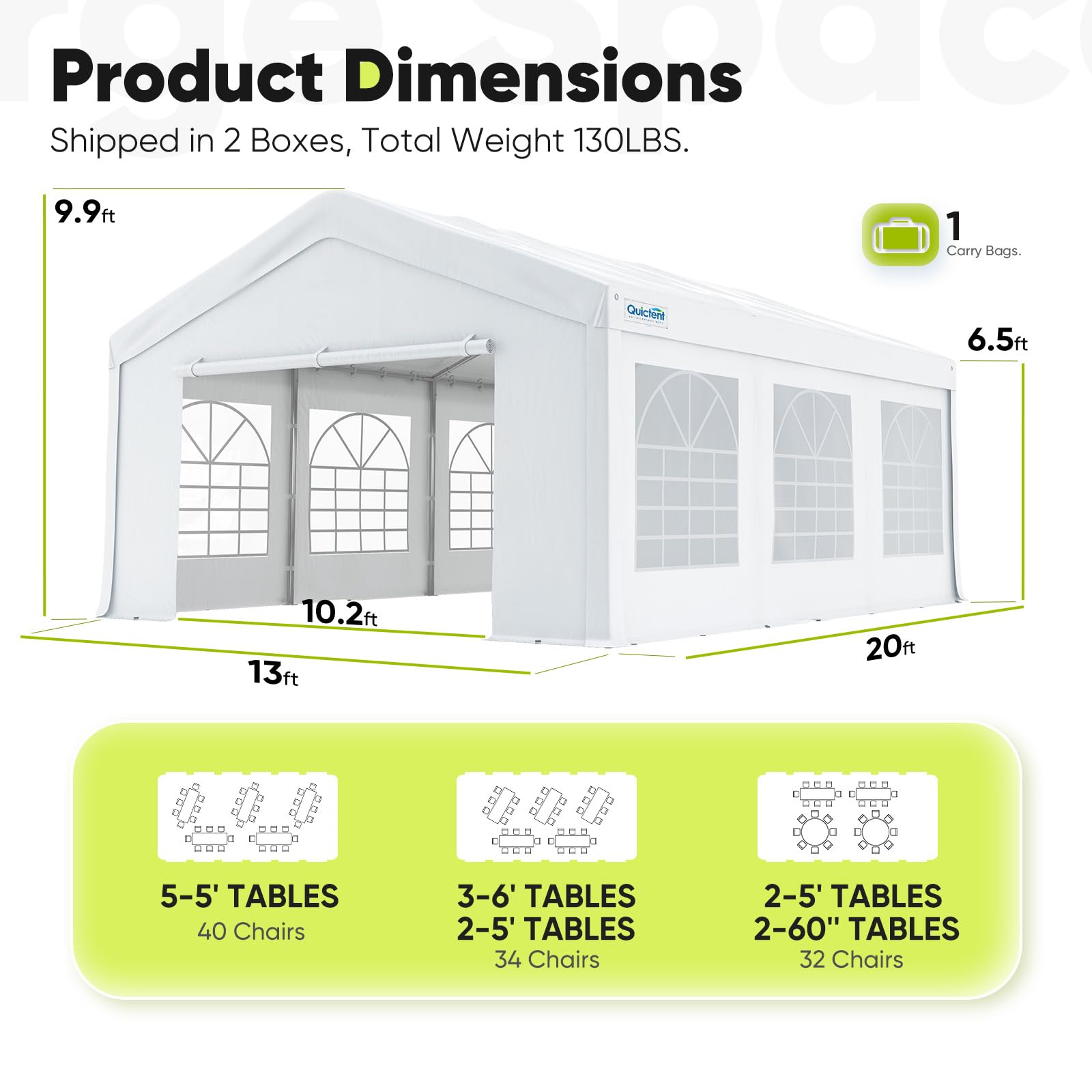 Quictent 13'x20' Premium Party Tent with Removable Windows