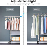 Adjustable height feature ranging from 68 to 71 in, accommodating both short and long garments for versatile usage.