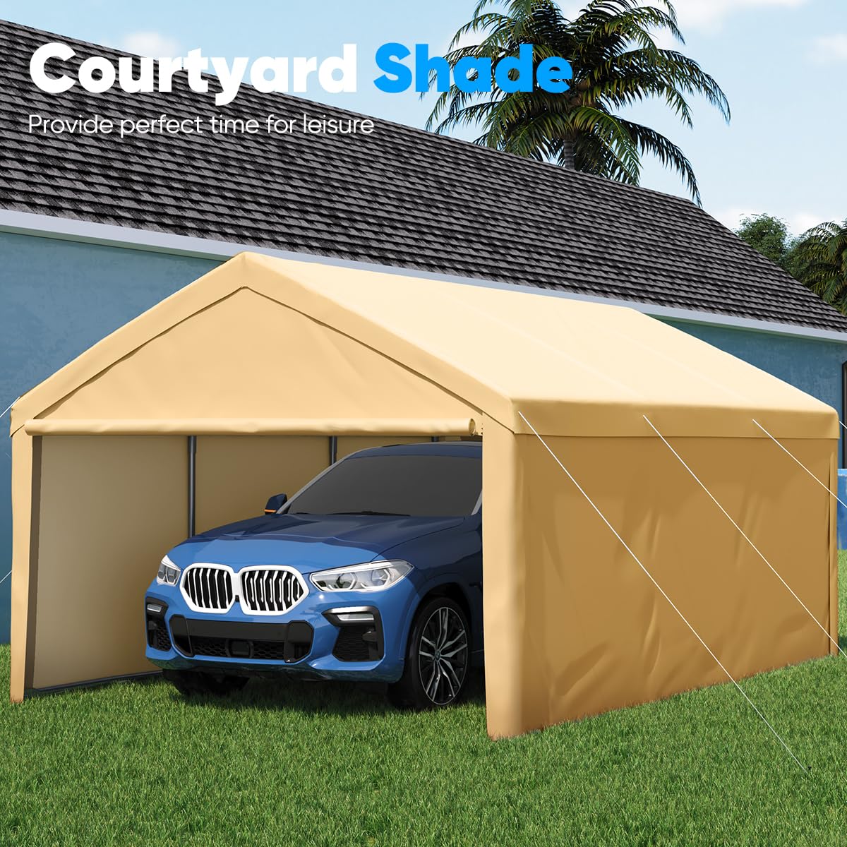 Quictent 13'x20' Heavy Duty Car Canopy with Removable Sidewalls - Beige