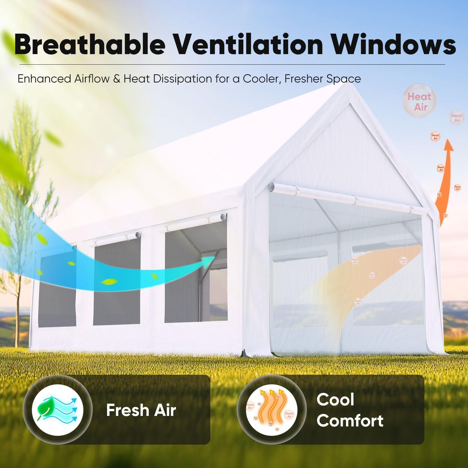 Quictent 12'x20' Heavy Duty Carport Tent with Ventilation - White