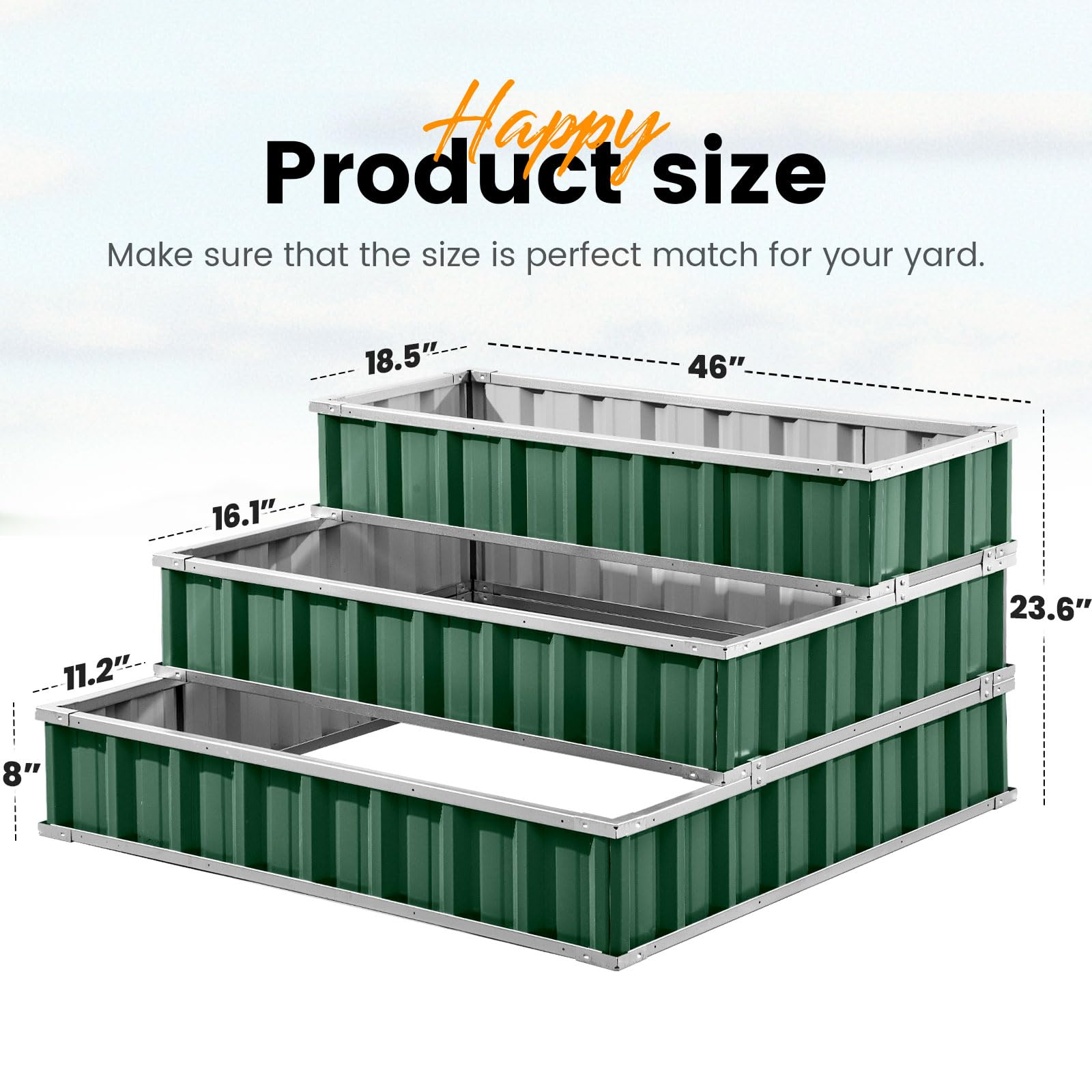 KING BIRD 46"x46"x23.6" 3-Tier Garden Bed - Green