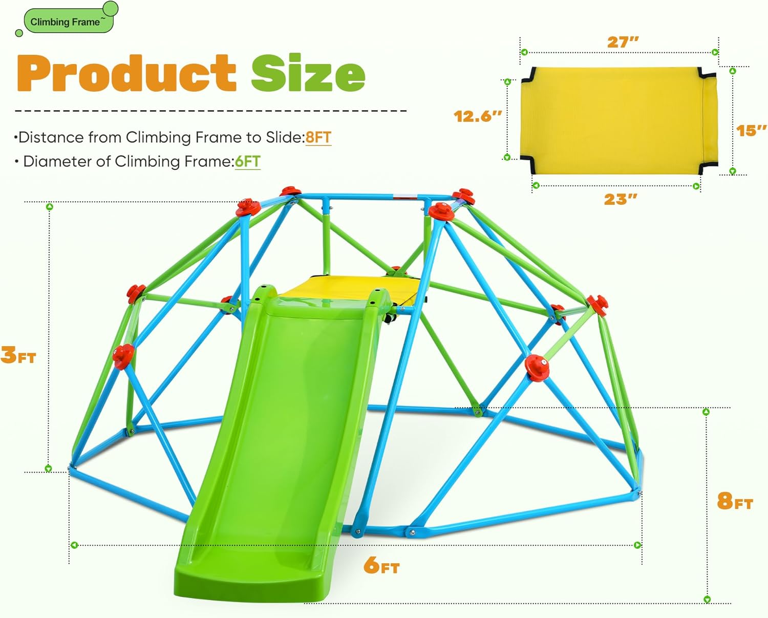 Zupapa 8FT 440LBS Climbing Dome with Slide