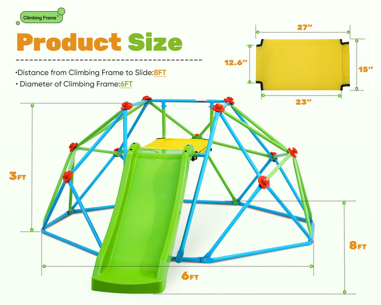 Zupapa 440LBS 8FT Capacity Climbing Dome with Slide